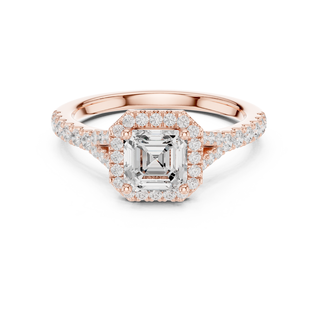 Sparkling Asscher Cut Diamond Halo Pavé Engagement Ring close-up accent detail