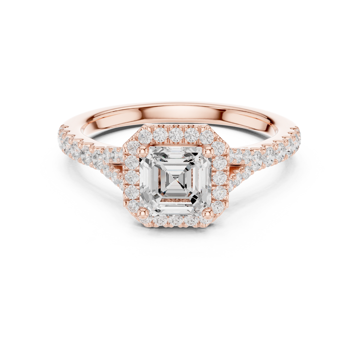 Sparkling Asscher Cut Diamond Halo Pavé Engagement Ring close-up accent detail