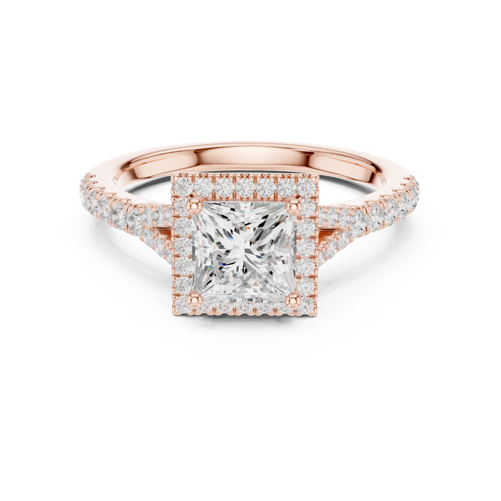 Sparkling Princess Cut Diamond Halo Pavé Engagement Ring close-up accent detail