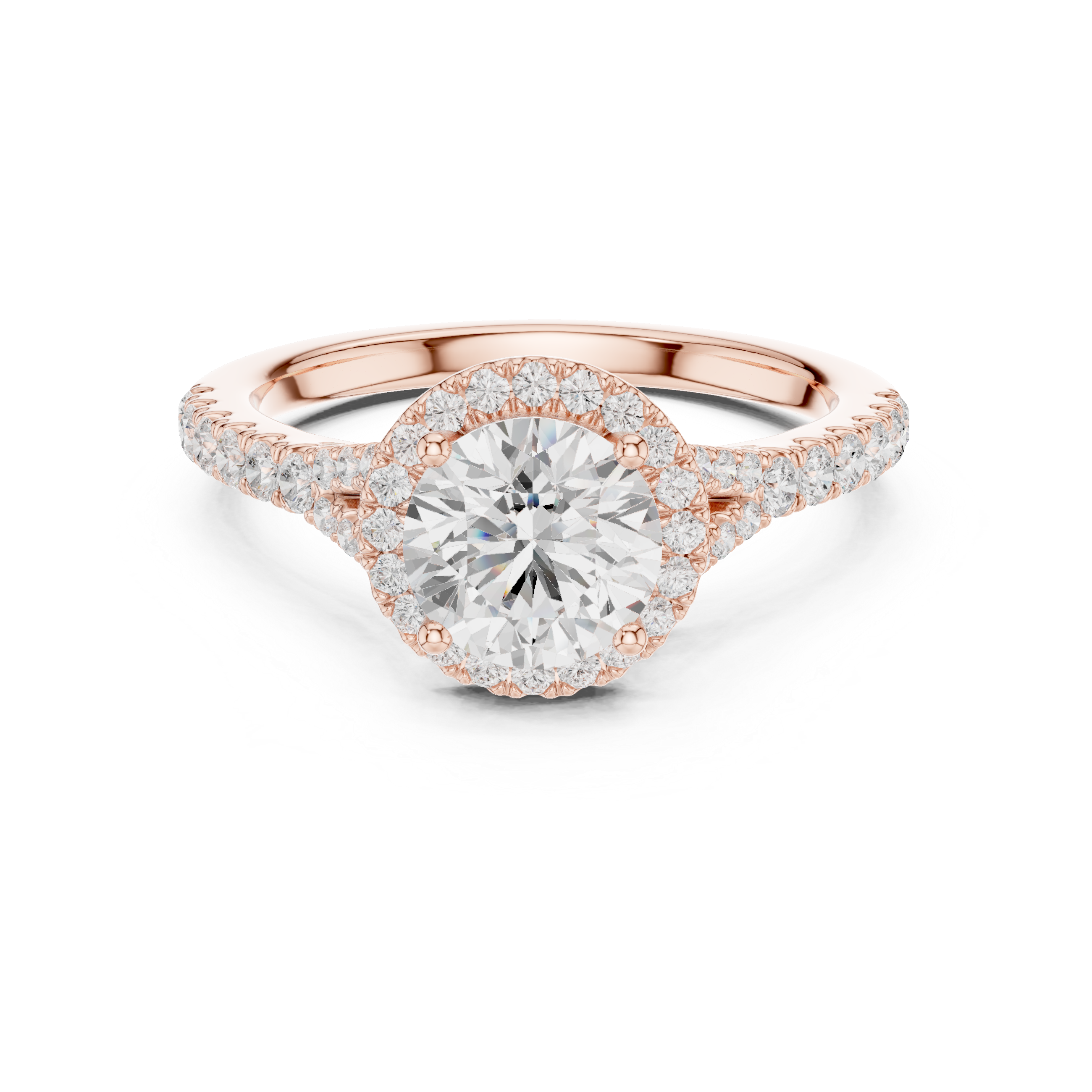 Sparkling Round Brilliant Diamond Halo Pave Engagement Ring close-up accent detail
