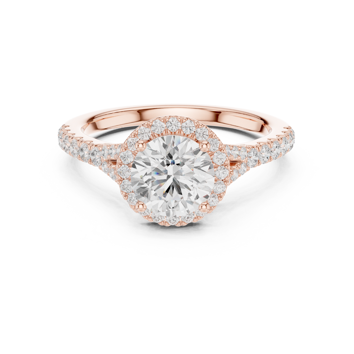 Sparkling Round Brilliant Diamond Halo Pave Engagement Ring close-up accent detail