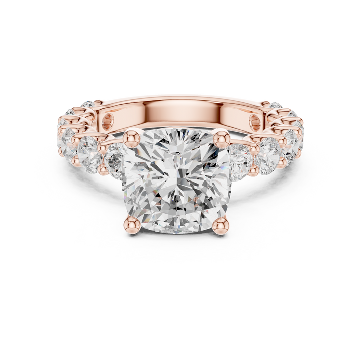 Sparkling Cushion Cut Diamond Engagement Ring with Round Side Stones close-up accent detail