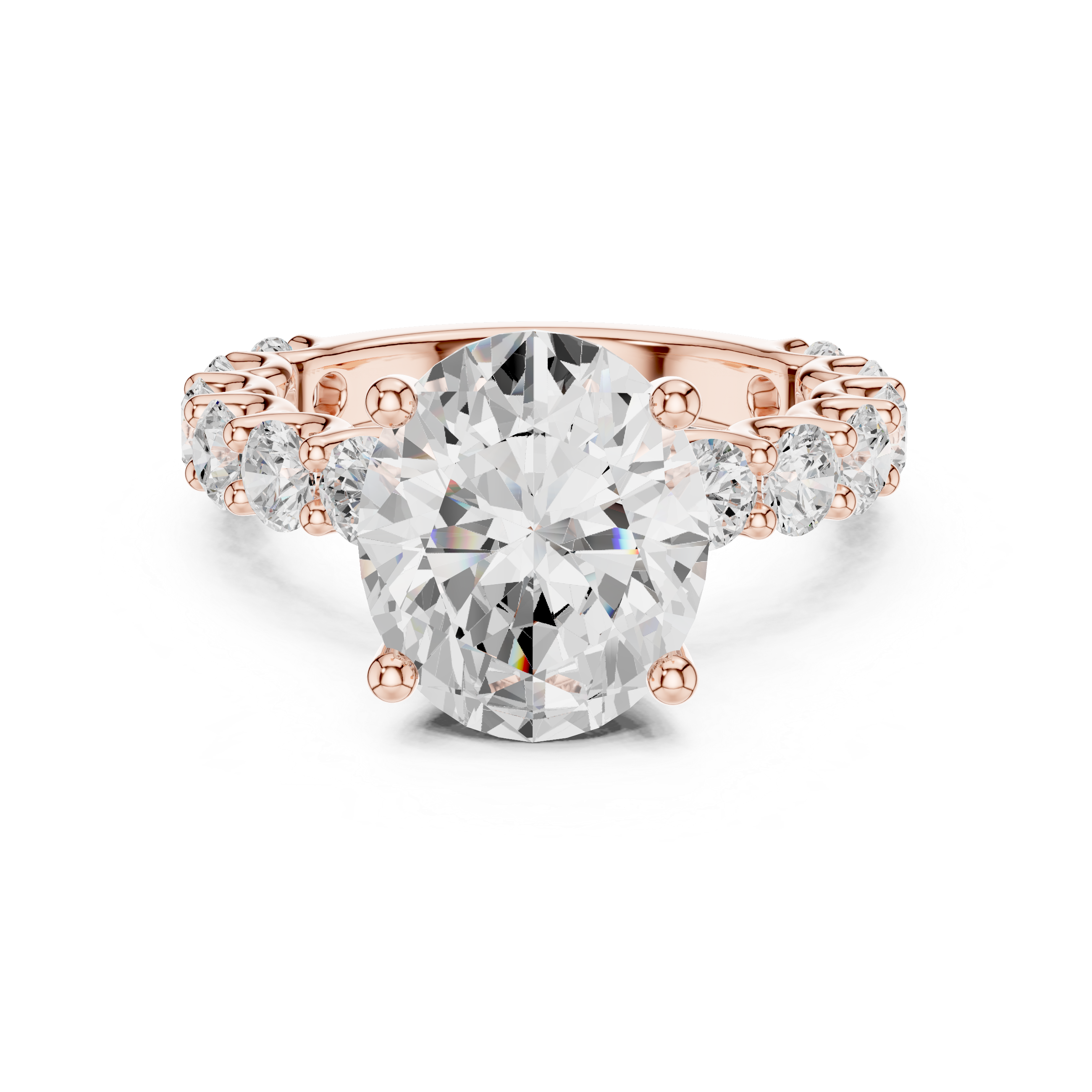 Sparkling Oval Cut Diamond Engagement Ring with Round Diamond Accent Band close-up accent detail