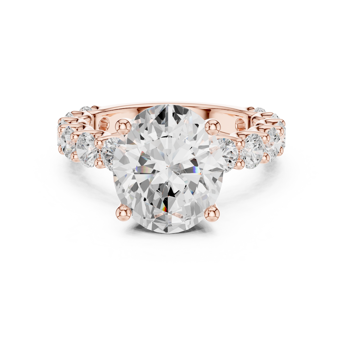 Sparkling Oval Cut Diamond Engagement Ring with Round Diamond Accent Band close-up accent detail