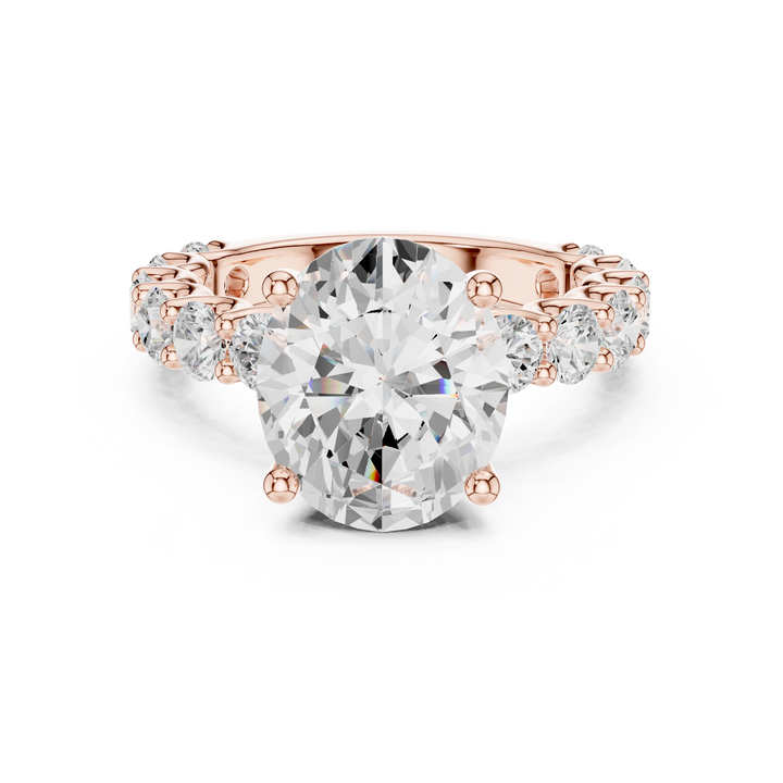 Sparkling Oval Cut Diamond Engagement Ring with Round Diamond Accent Band close-up accent detail