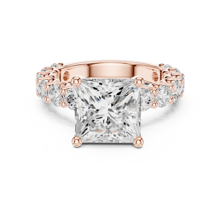 Sparkling Princess Cut Diamond Solitaire Ring with Round Side Stones close-up accent detail