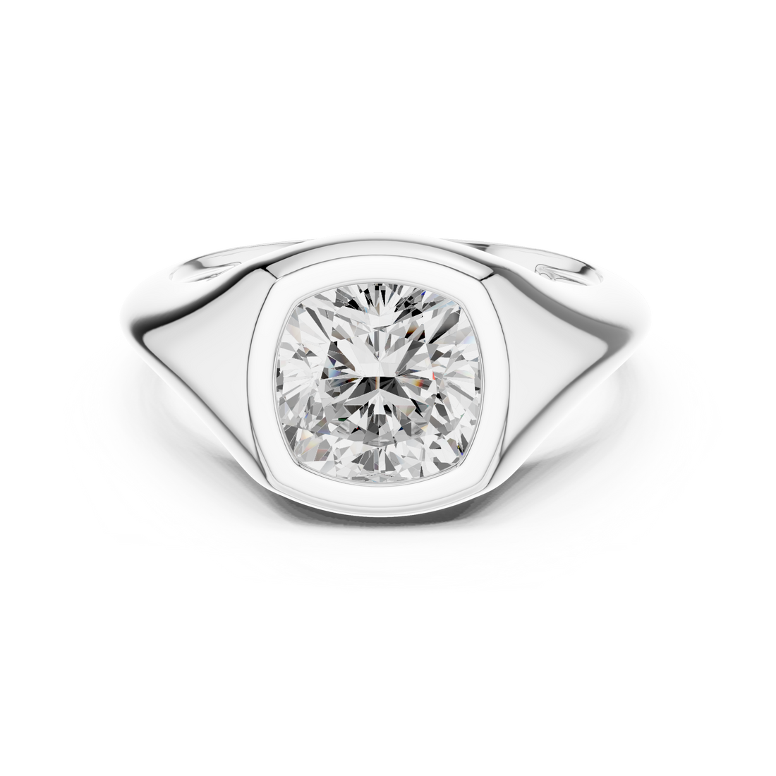 Cushion-cut ring with classic diamond center.
