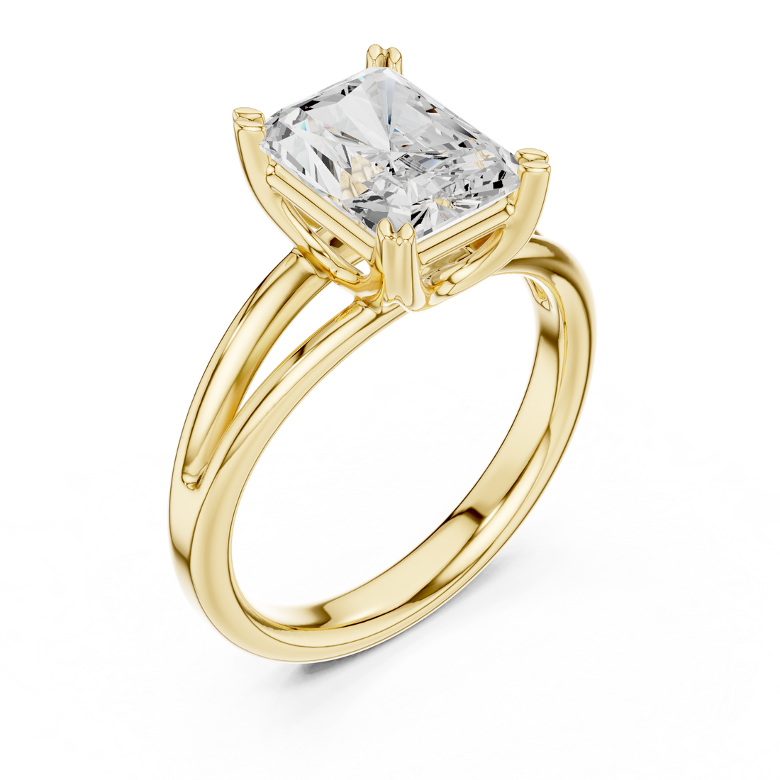 Split shank ring with modern diamond accents.