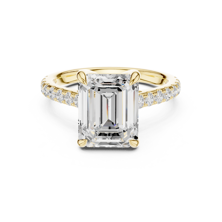 Emerald Cut Diamond Engagement Ring with Pavé Diamond Band