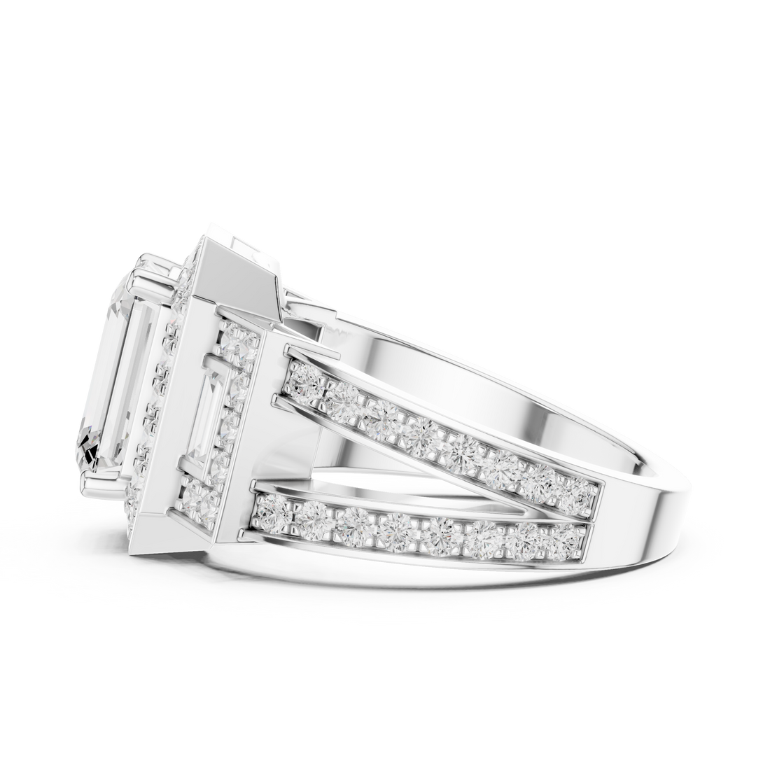 Luxury celebration ring featuring decorative gemstone centerpiece.