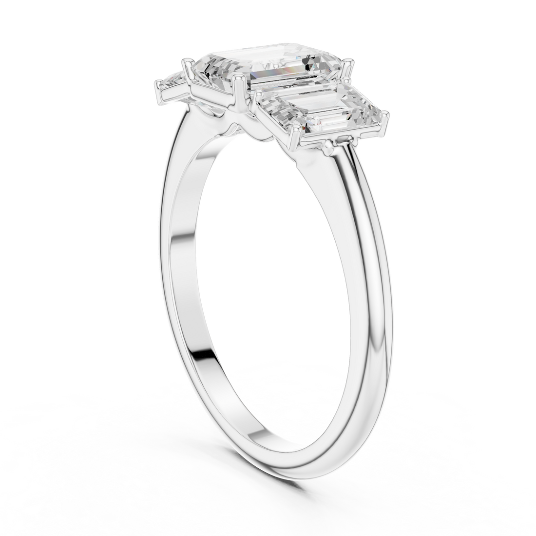 Modern three-stone diamond ring symbolizing past present and future with elegant design.