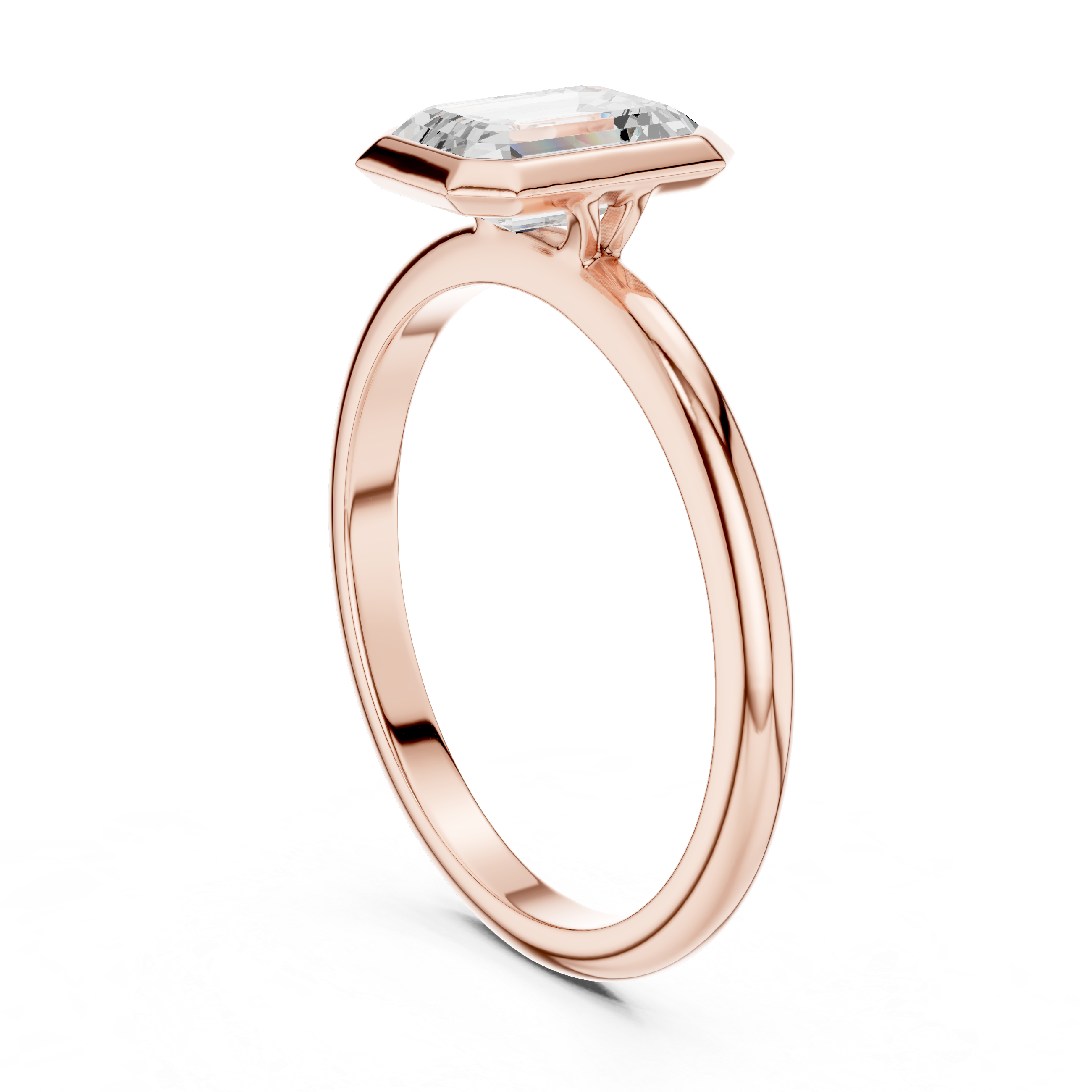 Emerald Cut Diamond Bezel Solitaire Engagement Ring