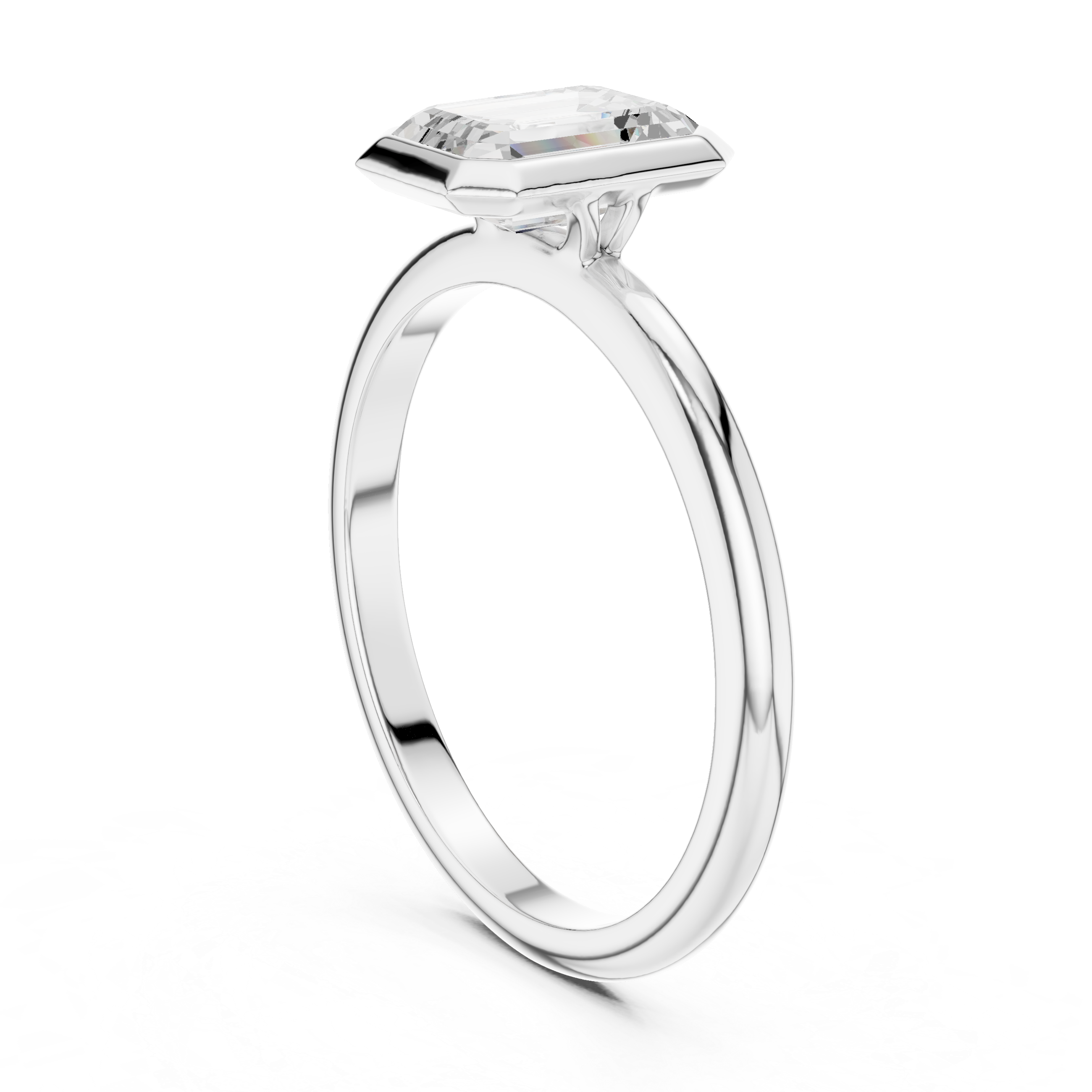 Emerald Cut Diamond Bezel Solitaire Engagement Ring
