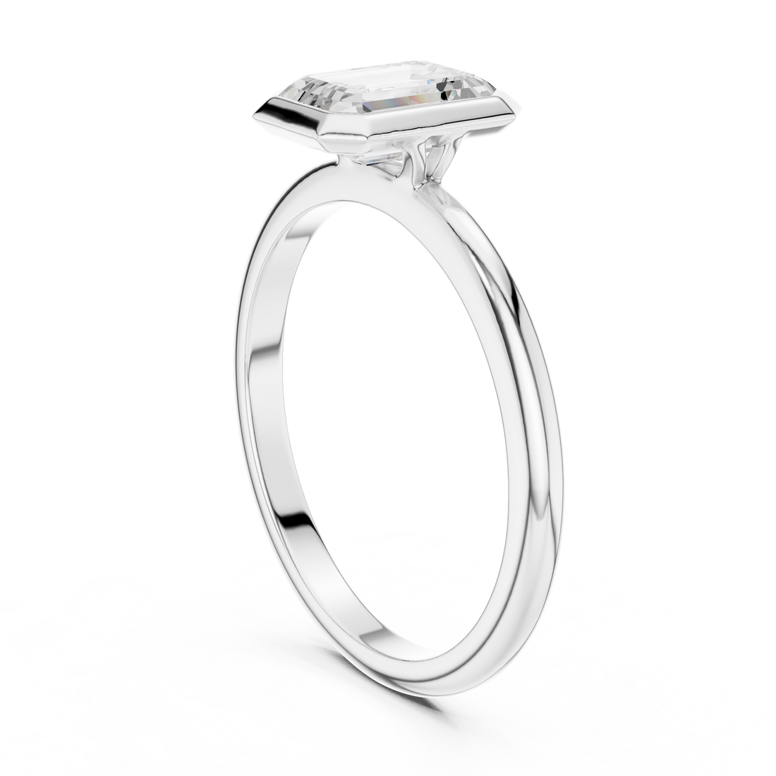 Emerald Cut Diamond Bezel Solitaire Engagement Ring