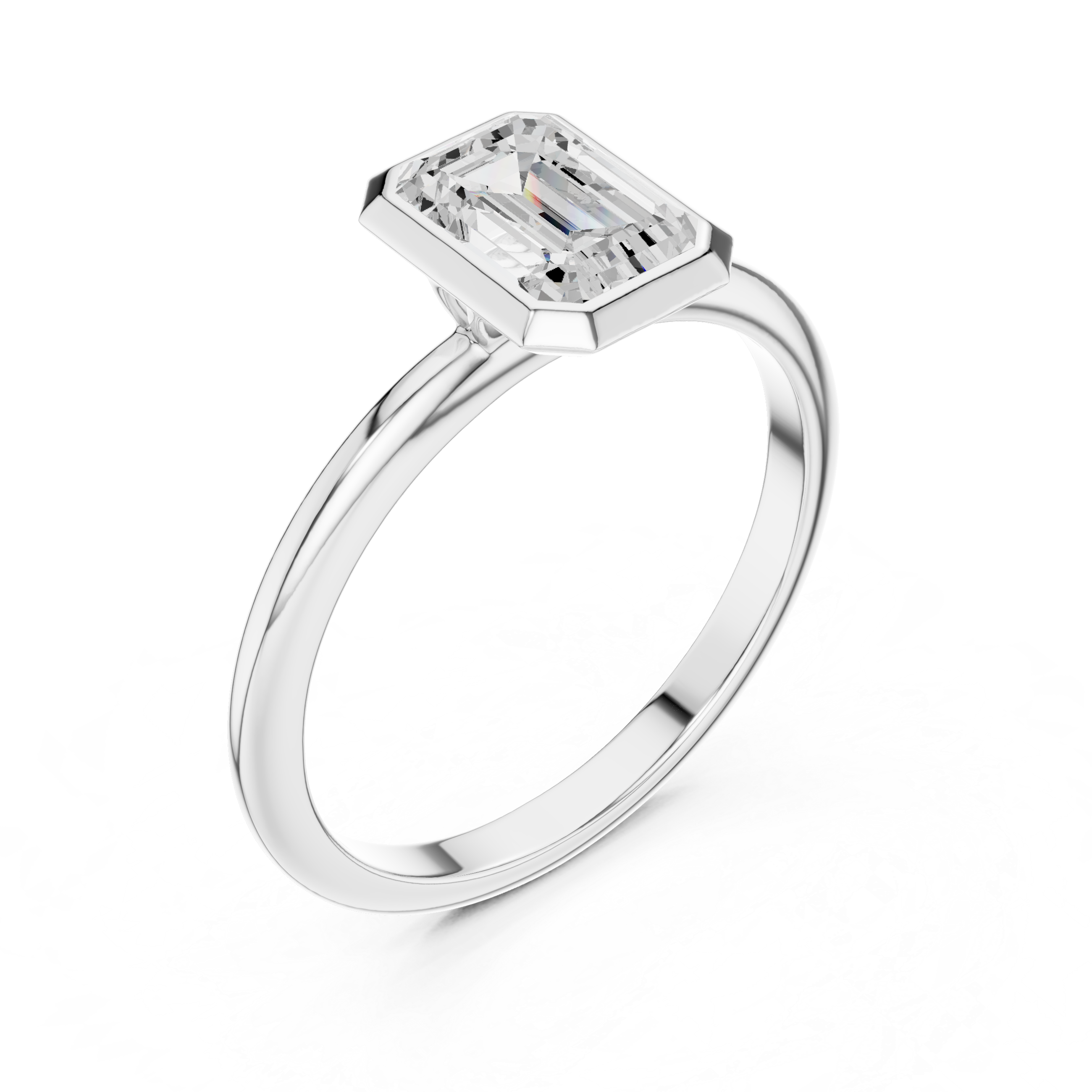 Emerald Cut Diamond Bezel Solitaire Engagement Ring