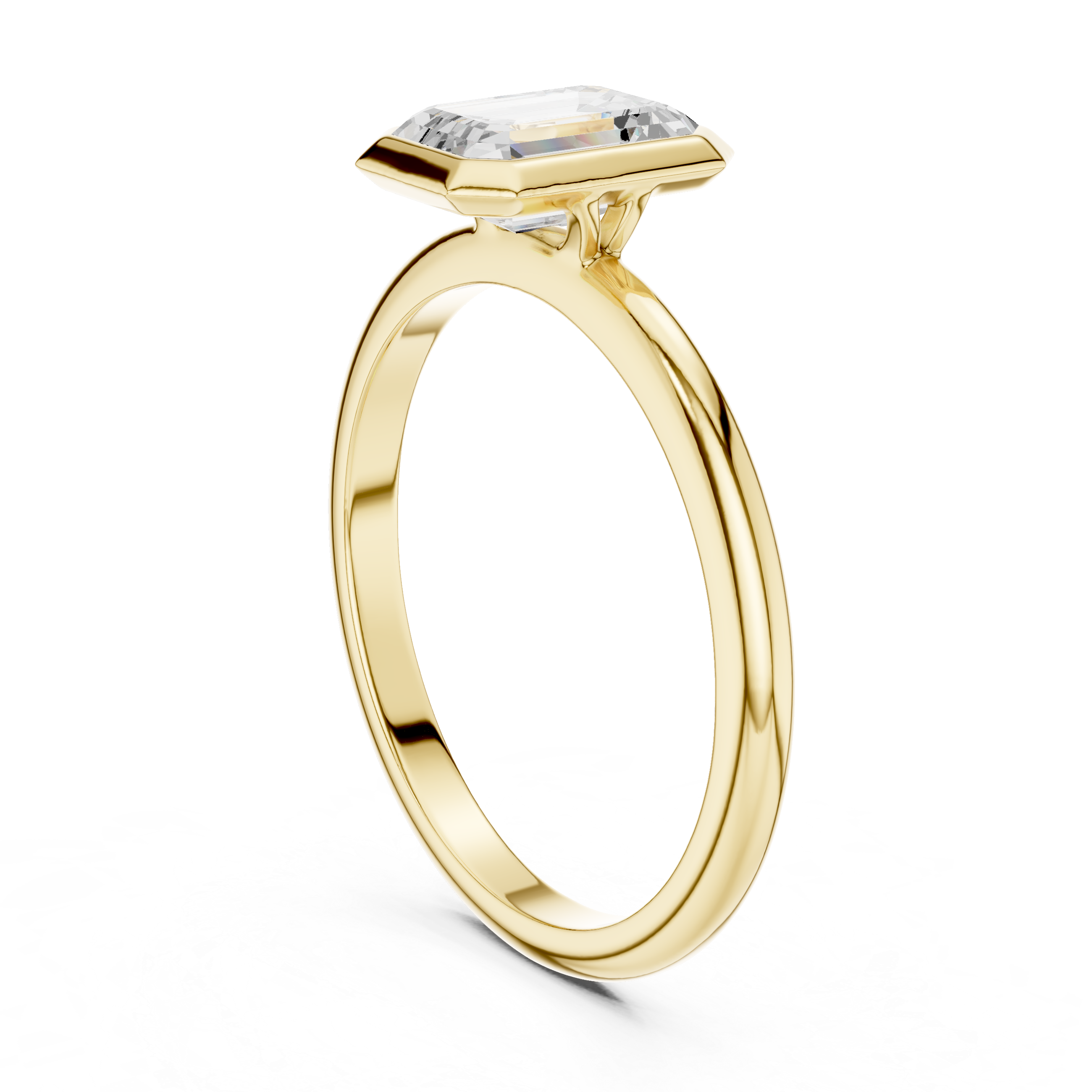 Emerald Cut Diamond Bezel Solitaire Engagement Ring