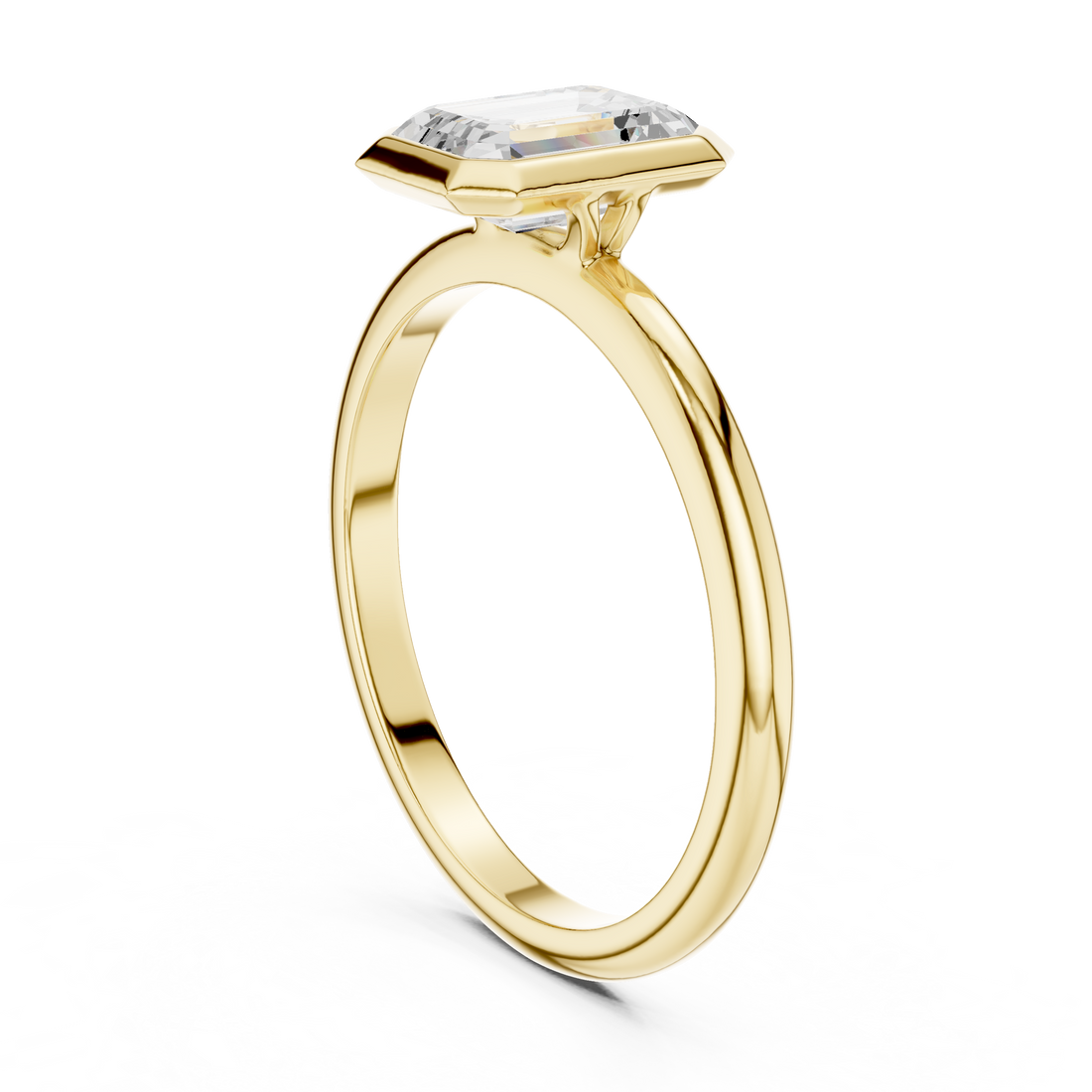 Emerald Cut Diamond Bezel Solitaire Engagement Ring