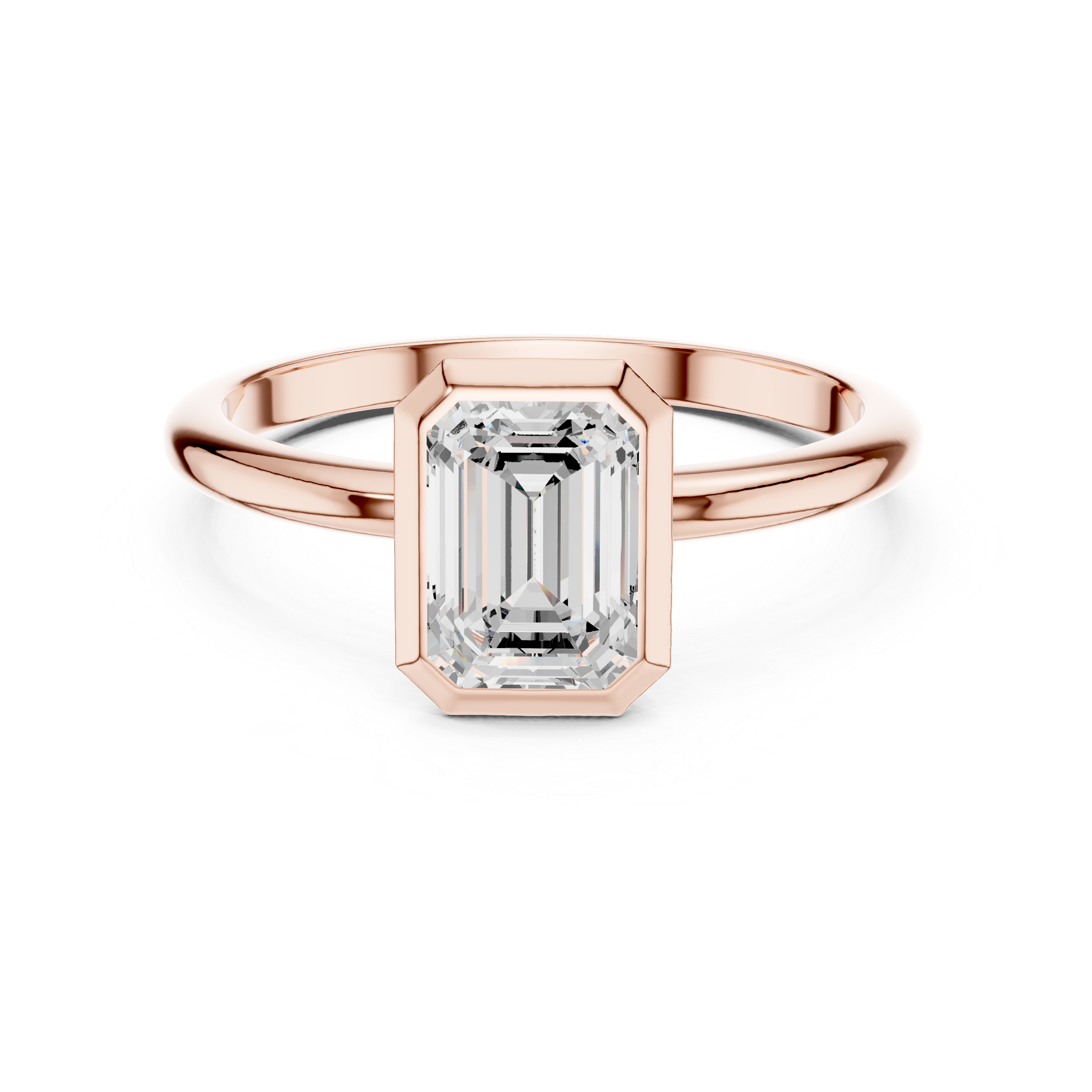 Emerald Cut Diamond Bezel Solitaire Engagement Ring