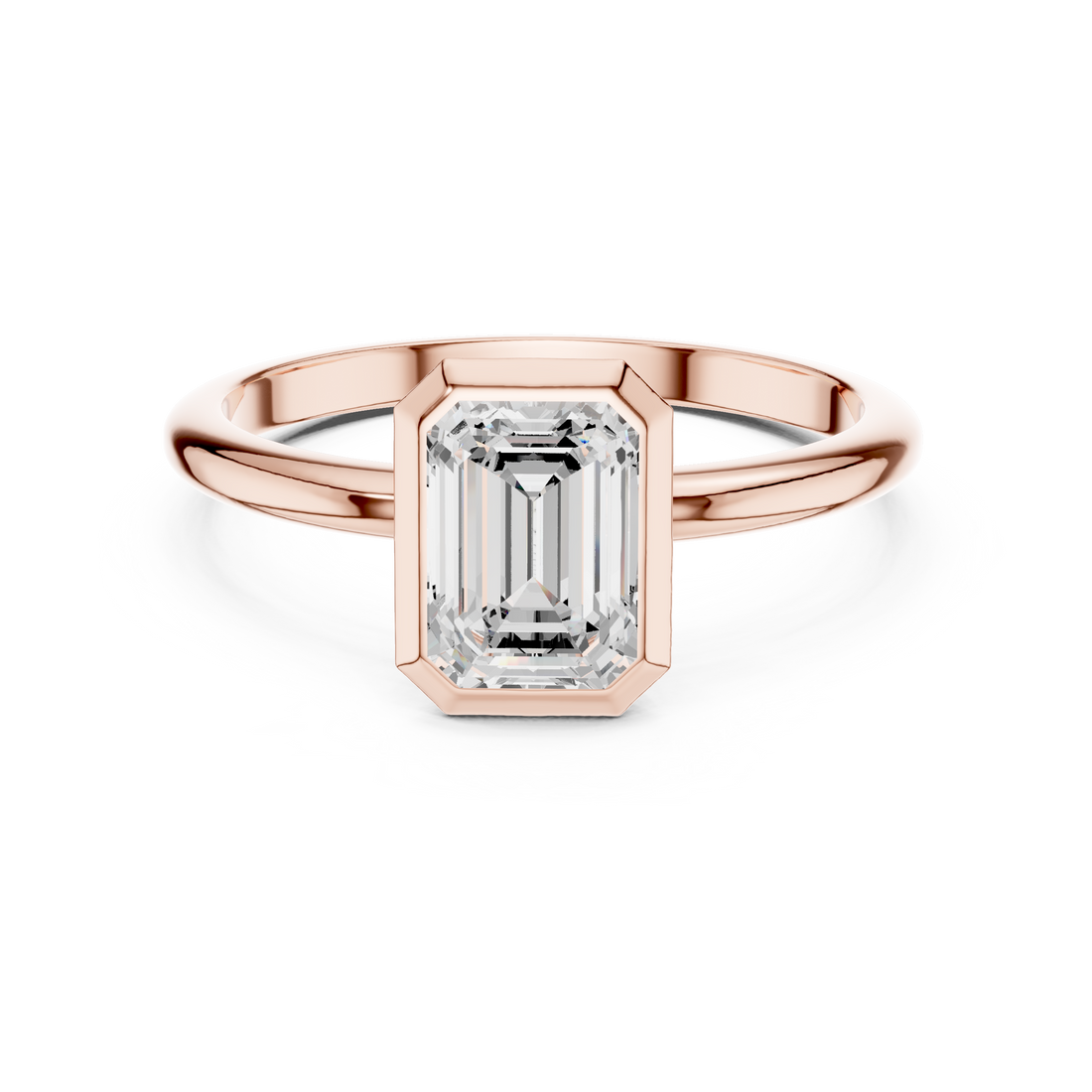 Emerald Cut Diamond Bezel Solitaire Engagement Ring