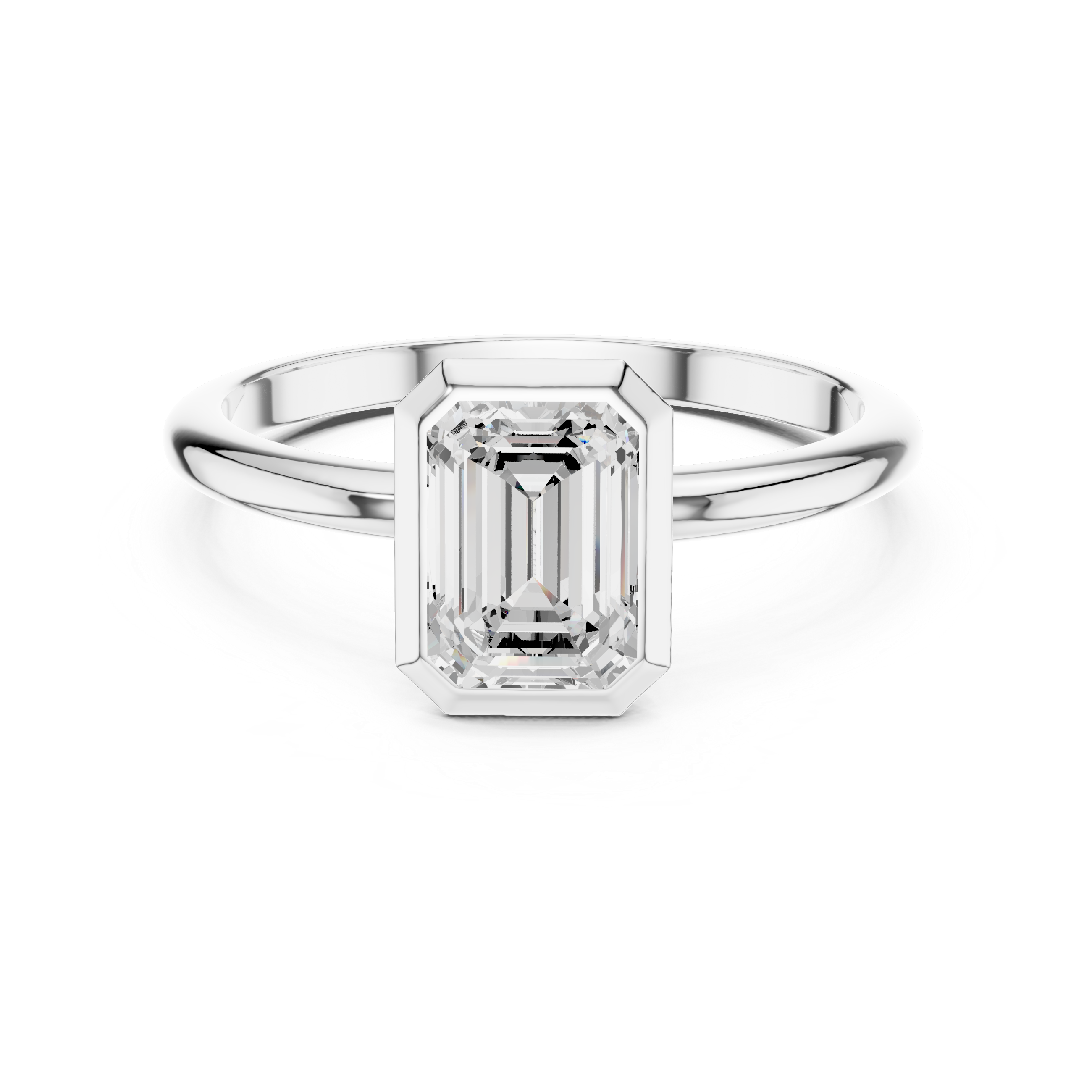 Emerald Cut Diamond Bezel Solitaire Engagement Ring
