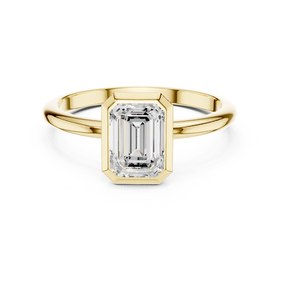 Emerald Cut Diamond Bezel Solitaire Engagement Ring