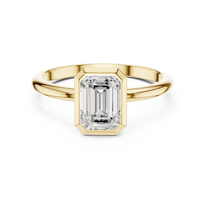 Emerald Cut Diamond Bezel Solitaire Engagement Ring