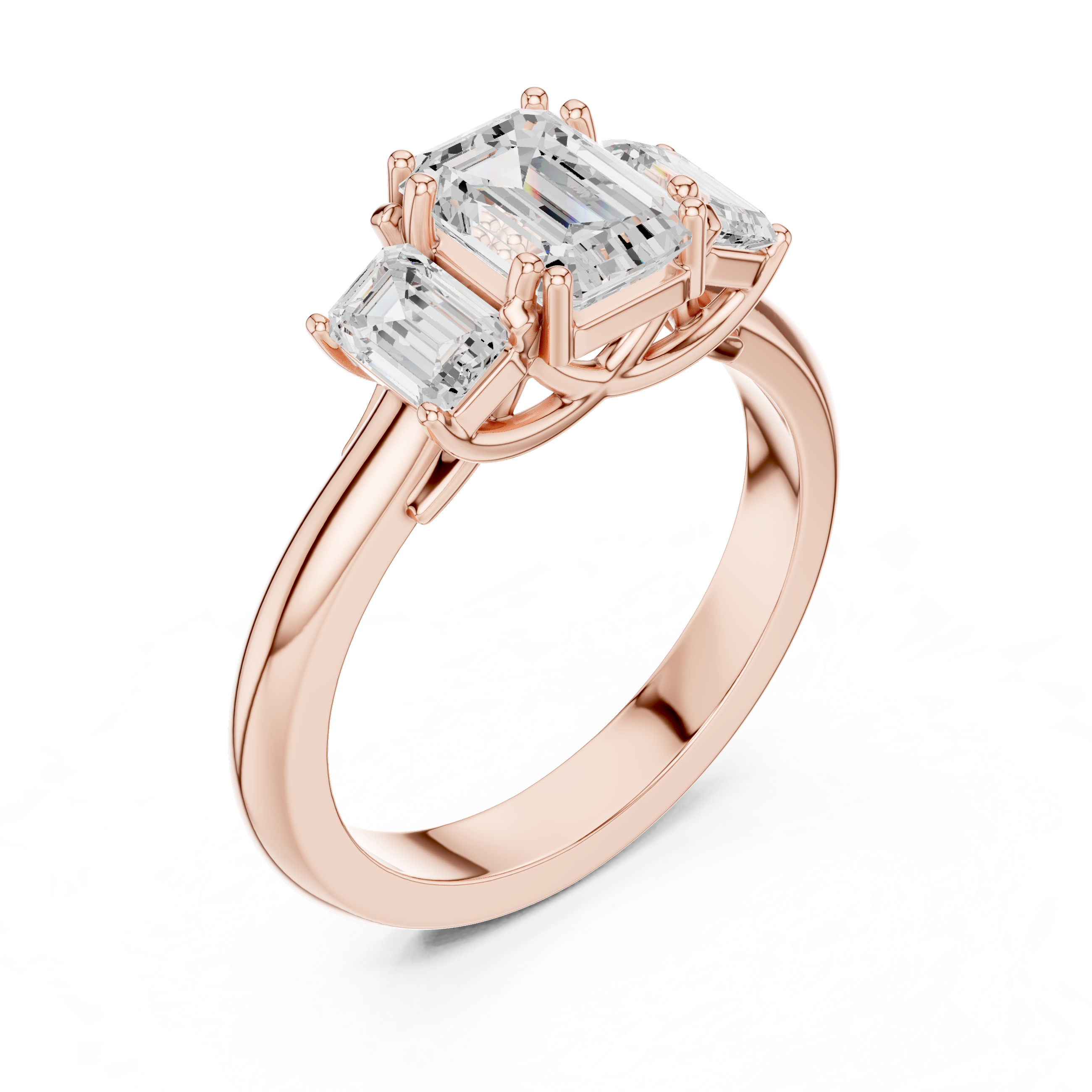 Emerald Cut Three Stone Diamond Engagement Ring with Tapered Sides