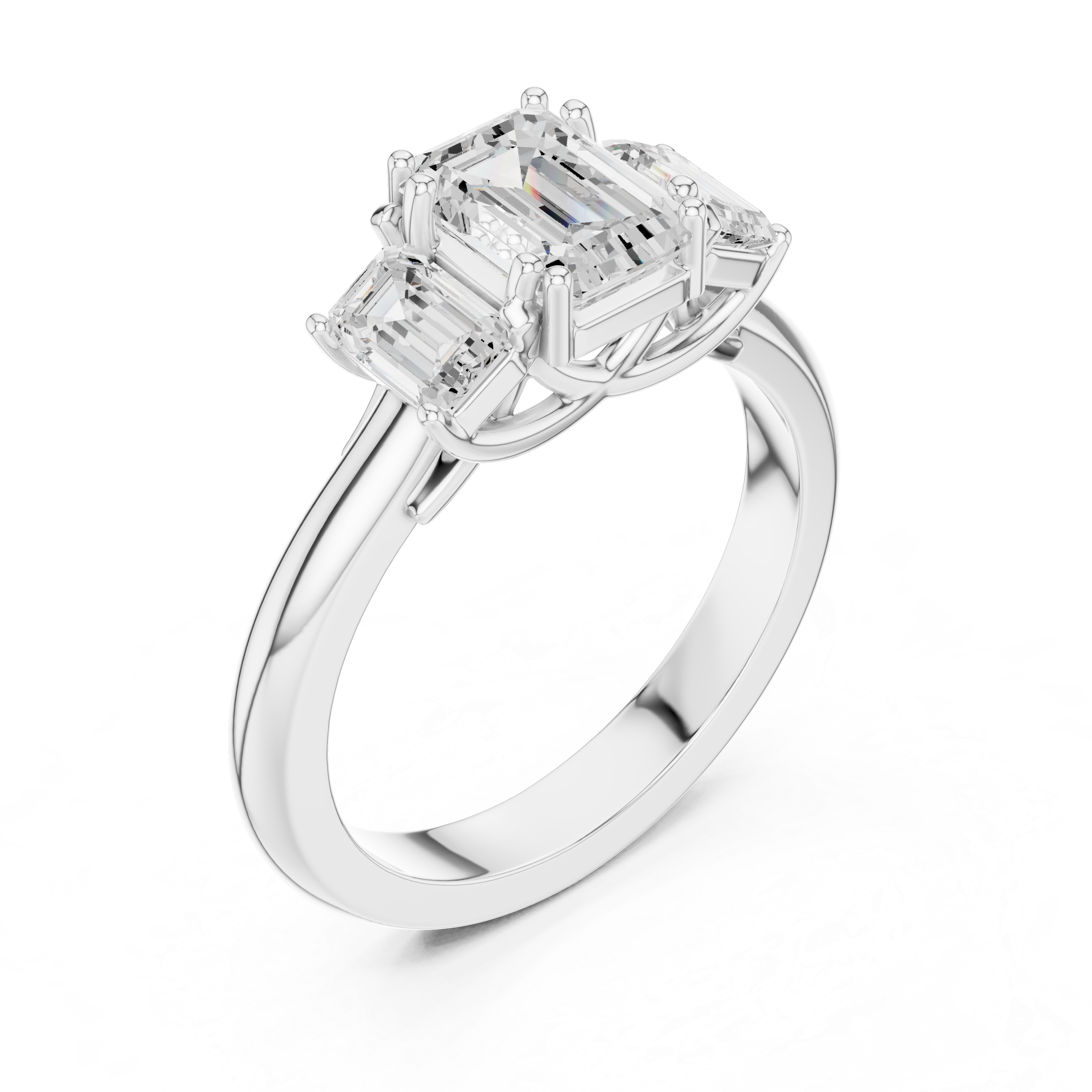 Emerald Cut Three Stone Diamond Engagement Ring with Tapered Sides