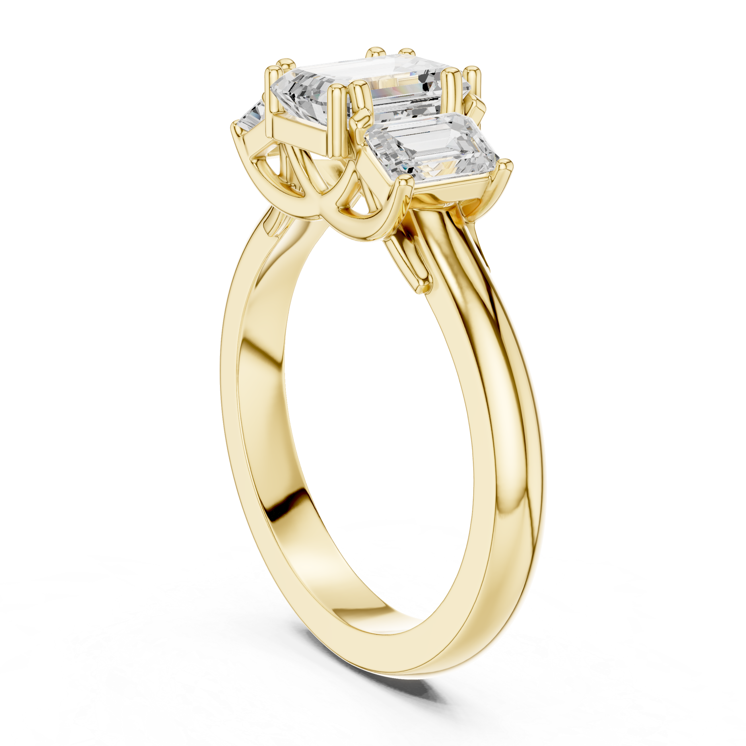 Emerald Cut Three Stone Diamond Engagement Ring with Tapered Sides