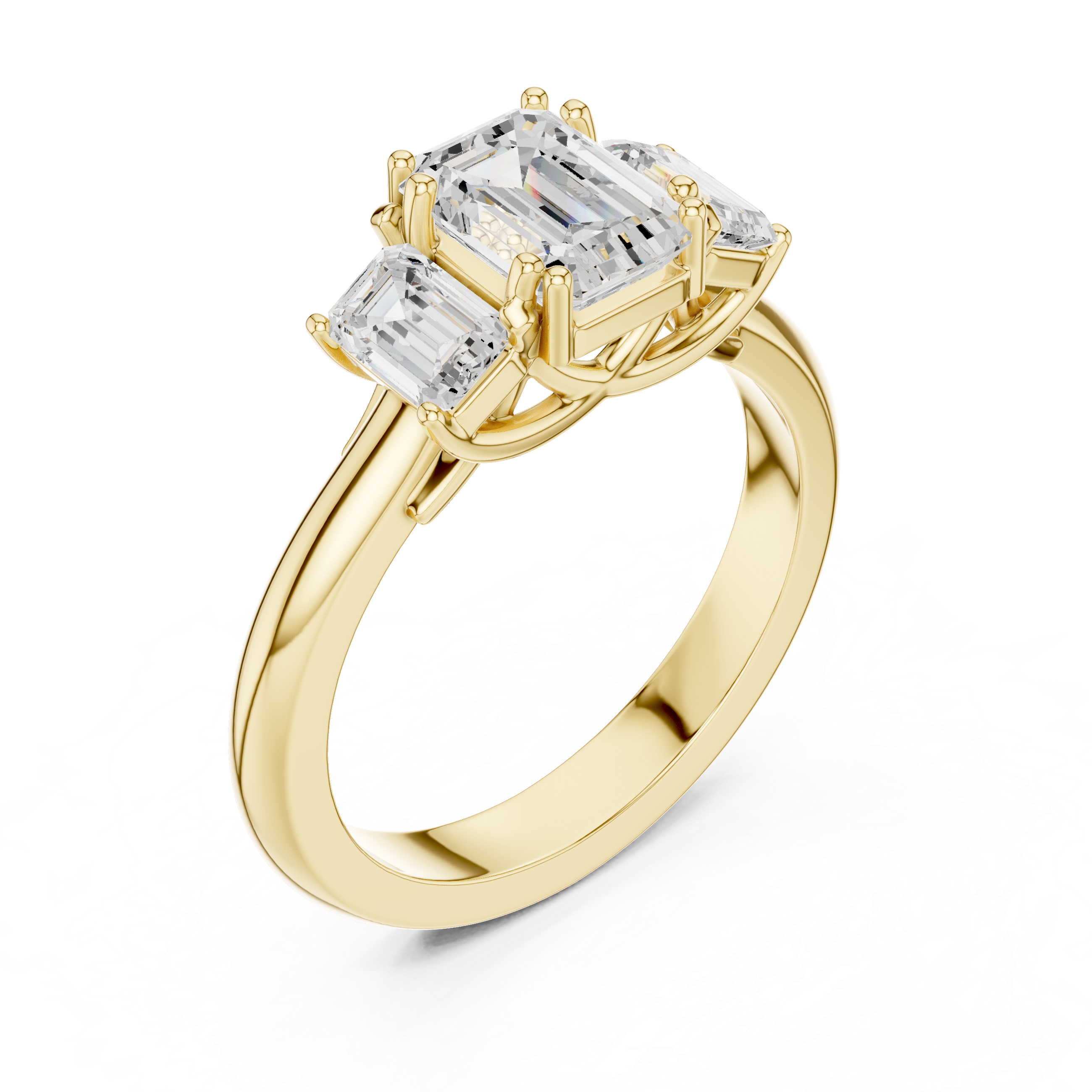 Emerald Cut Three Stone Diamond Engagement Ring with Tapered Sides