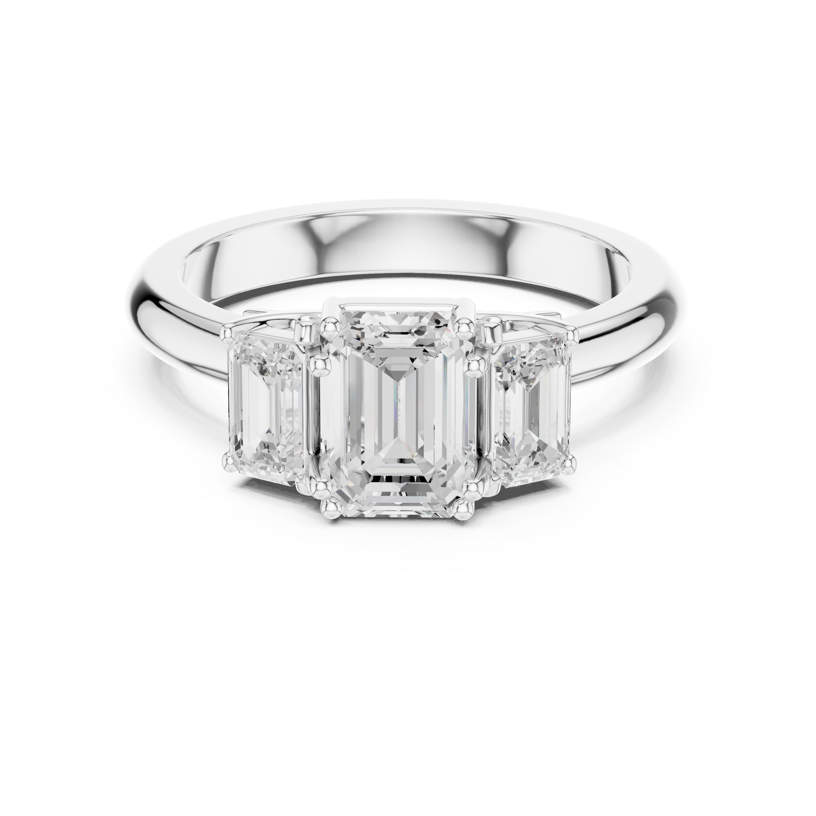 Emerald Cut Three Stone Diamond Engagement Ring with Tapered Sides