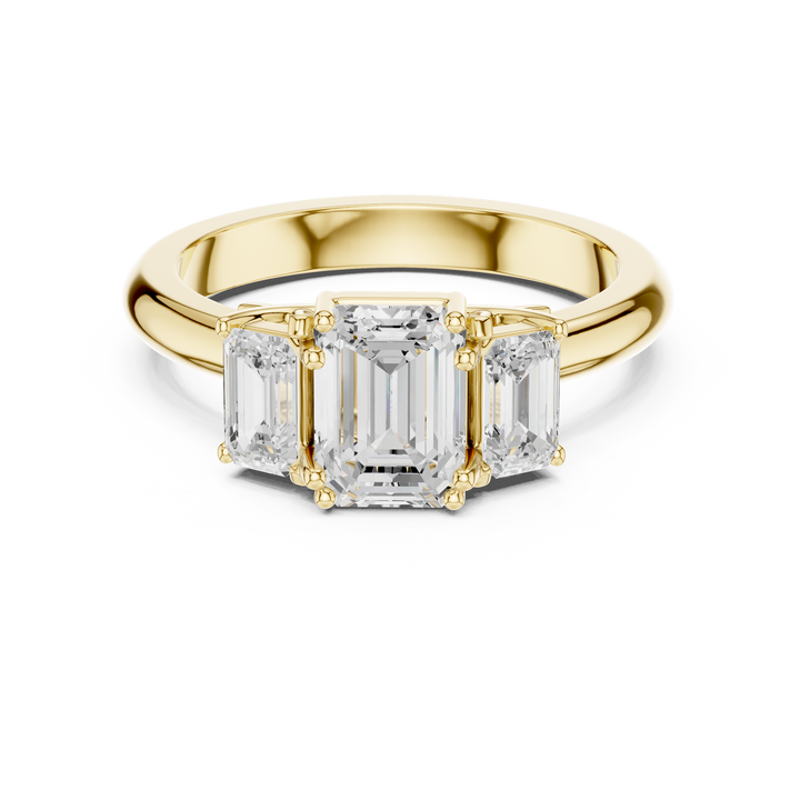 Emerald Cut Three Stone Diamond Engagement Ring with Tapered Sides