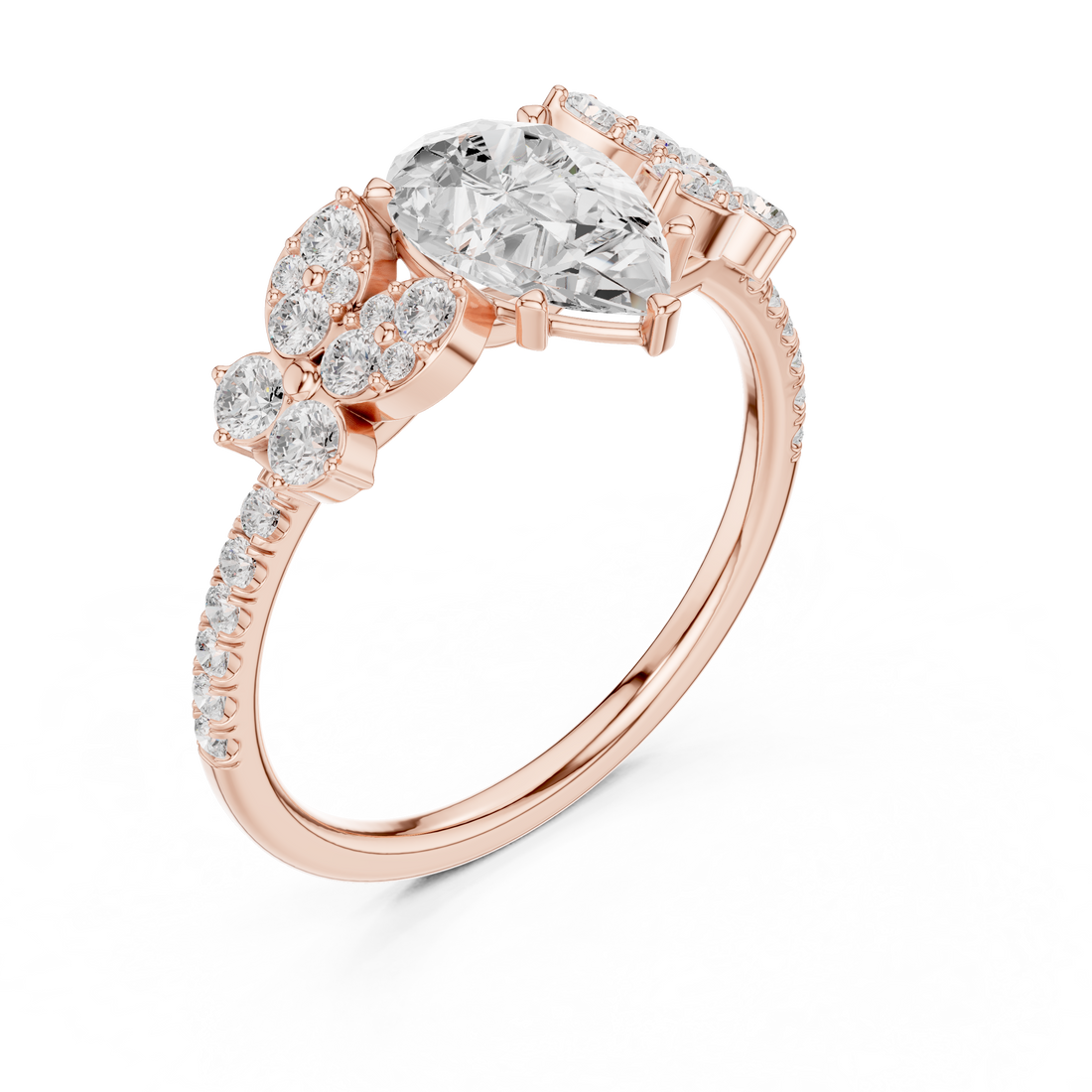 Stylish marquise diamond ring with elongated shape and delicate prong setting.