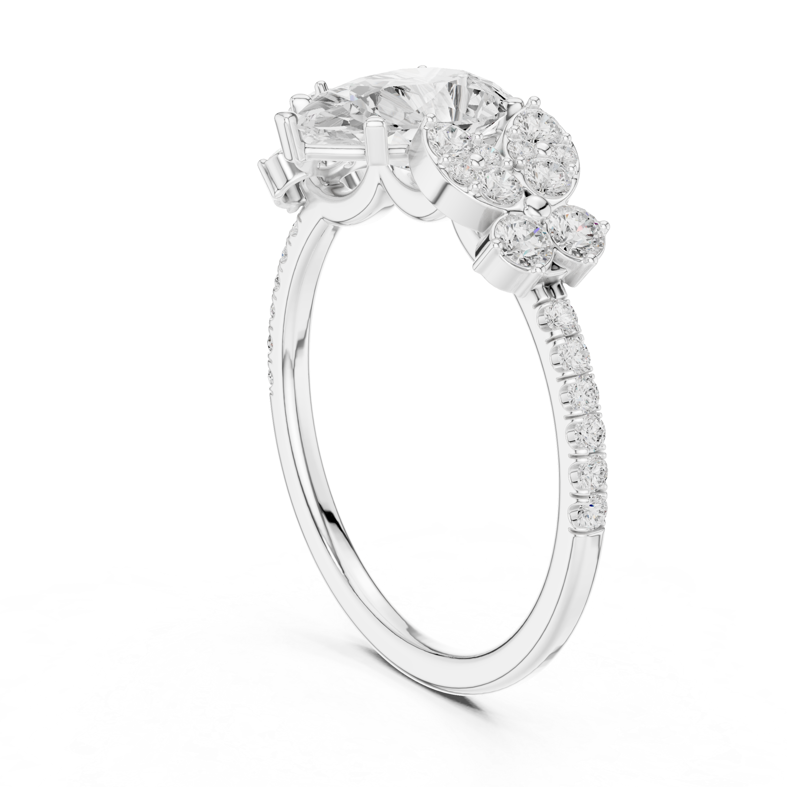 Modern three-stone diamond ring symbolizing past present and future with elegant design.