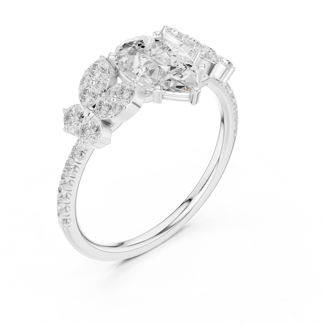 Luxury cluster diamond ring featuring multiple small stones forming dazzling centerpiece.