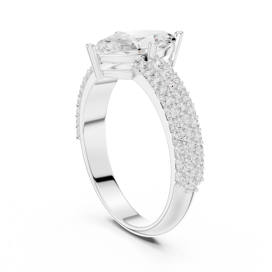 Modern three-stone diamond ring symbolizing past present and future with elegant design.
