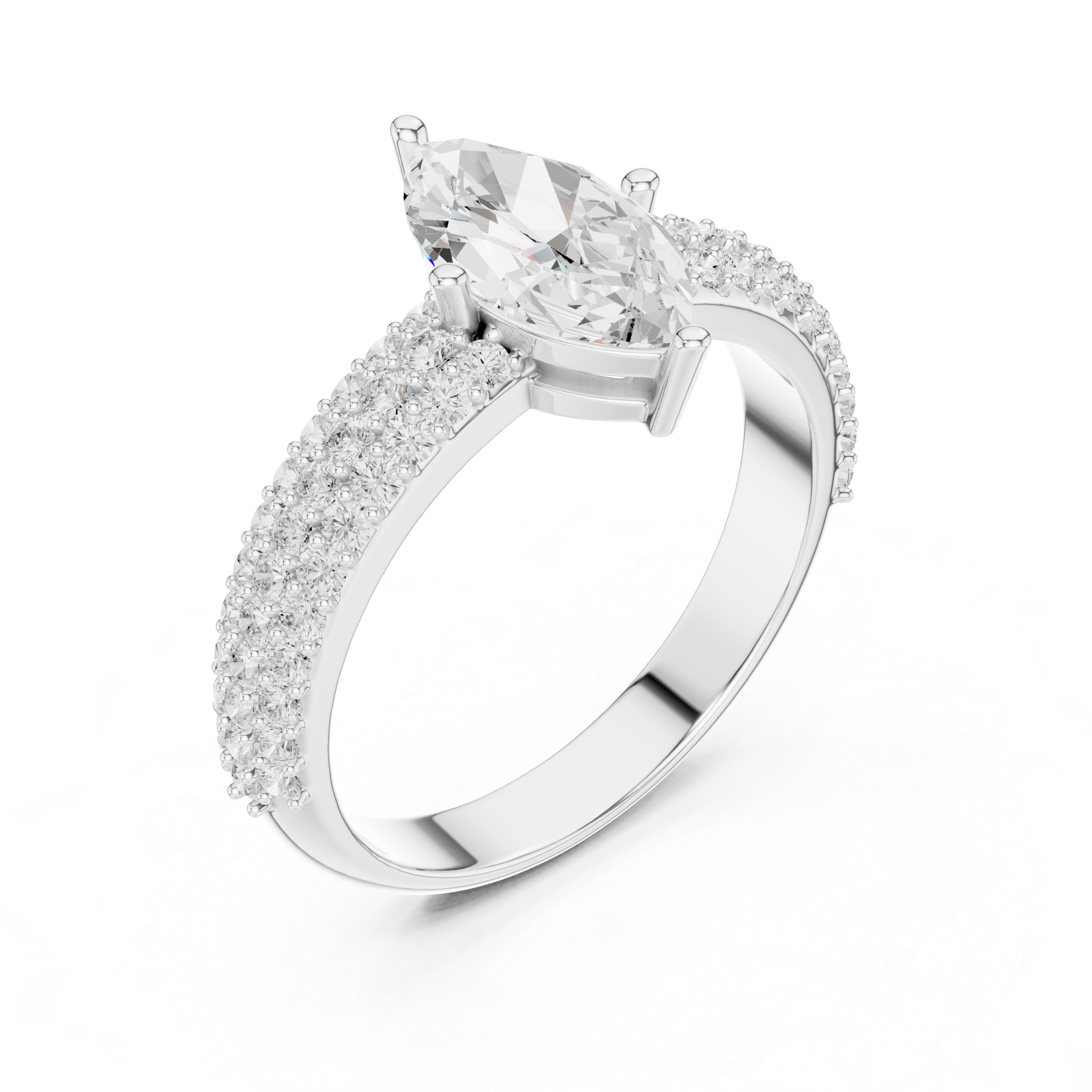 Luxury cluster diamond ring featuring multiple small stones forming dazzling centerpiece.