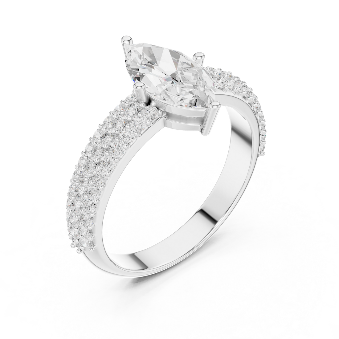 Luxury cluster diamond ring featuring multiple small stones forming dazzling centerpiece.