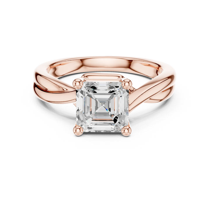Asscher Cut Diamond Twist Solitaire Engagement Ring