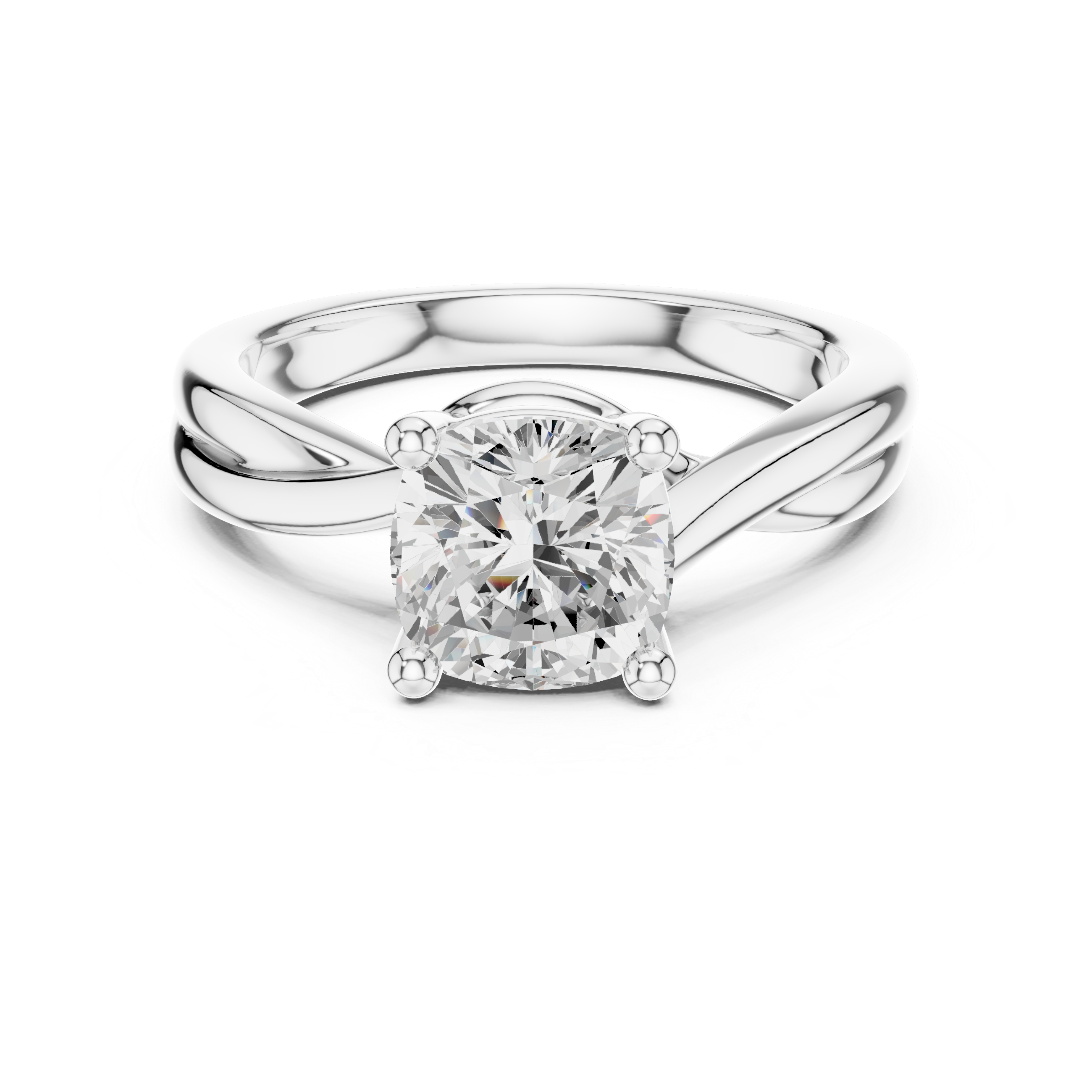 Cushion Cut Diamond Twist Solitaire Engagement Ring