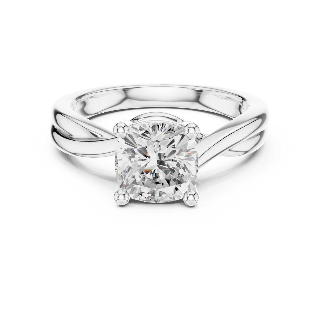 Cushion Cut Diamond Twist Solitaire Engagement Ring