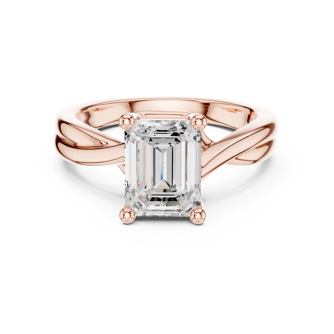 Emerald Cut Diamond Twist Solitaire Engagement Ring