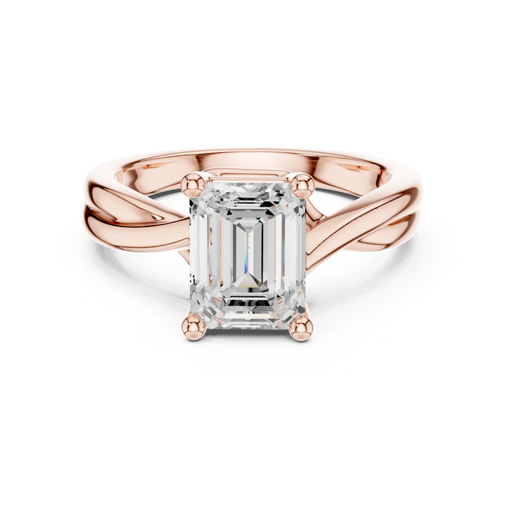 Emerald Cut Diamond Twist Solitaire Engagement Ring