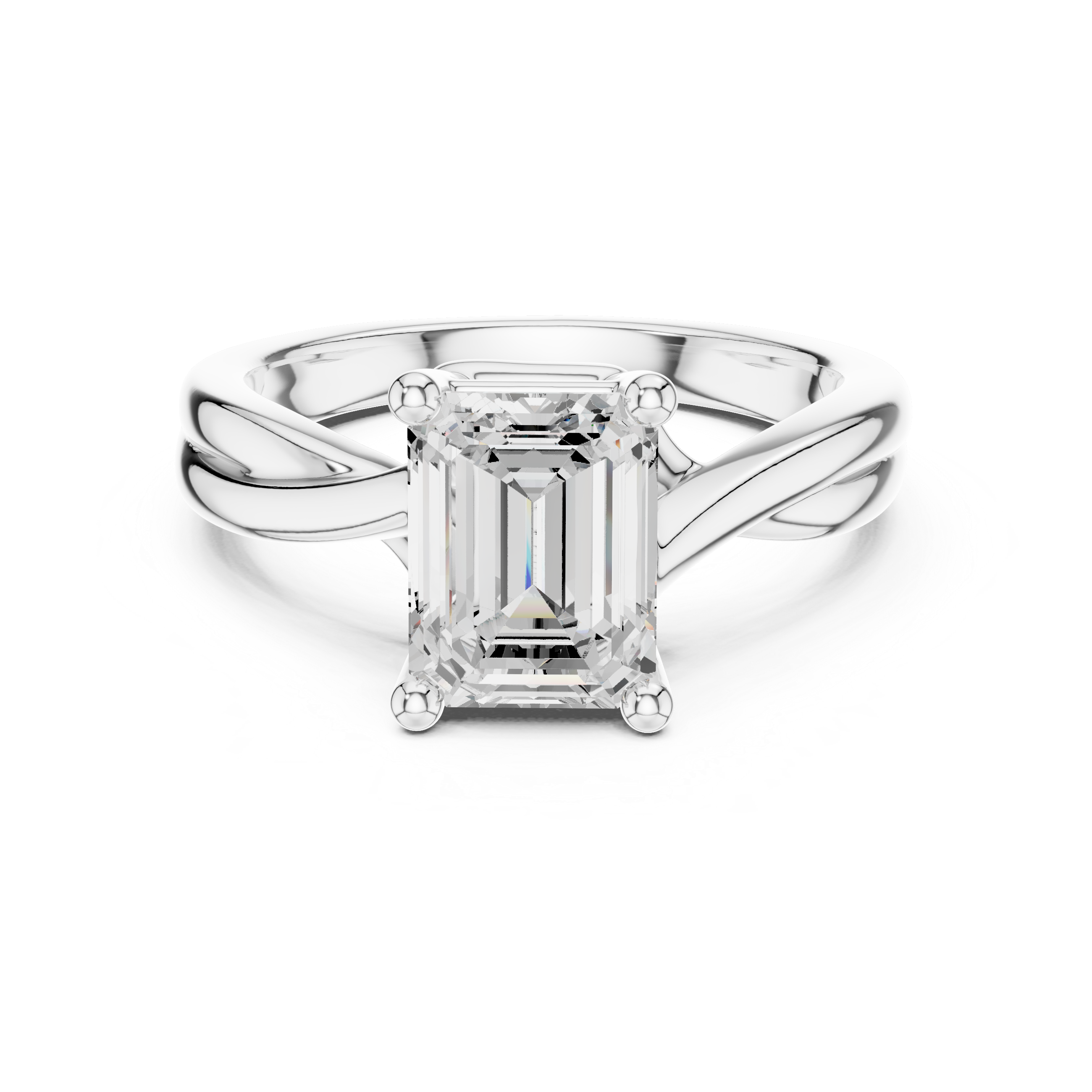 Emerald Cut Diamond Twist Solitaire Engagement Ring