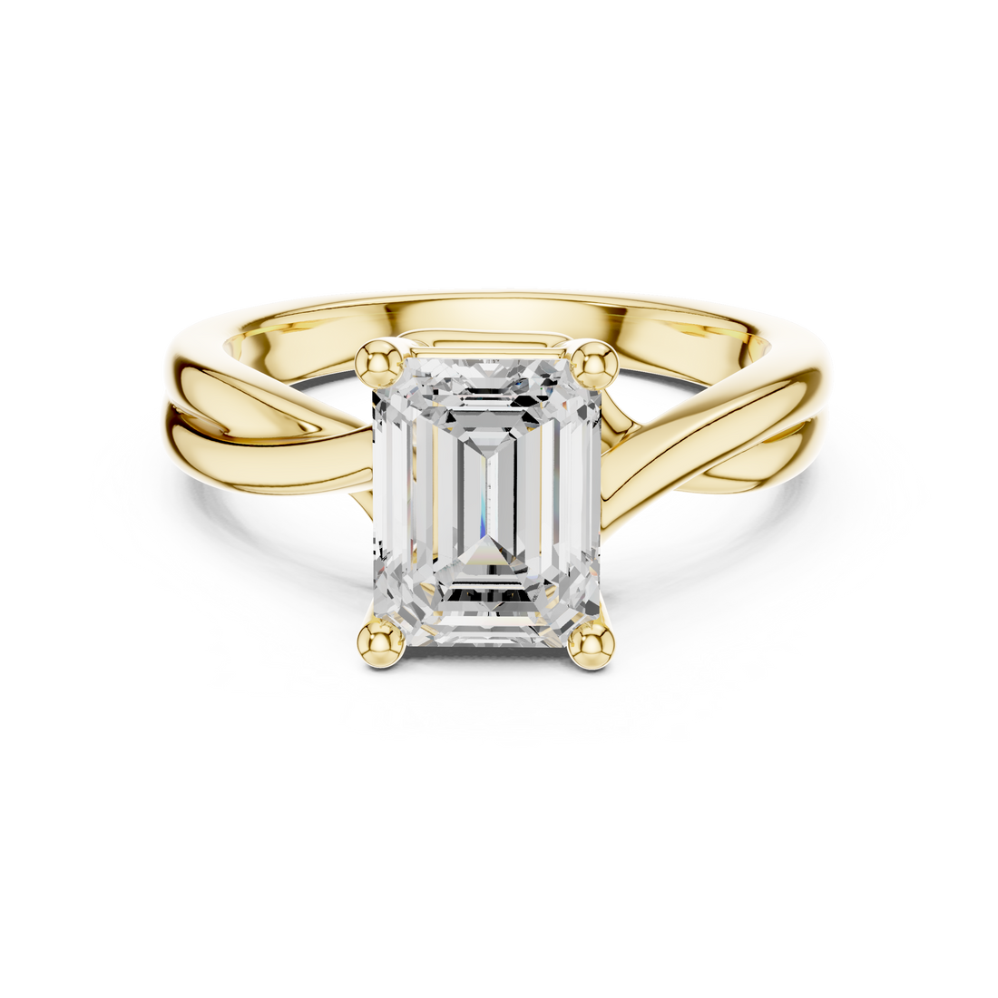 Emerald Cut Diamond Twist Solitaire Engagement Ring