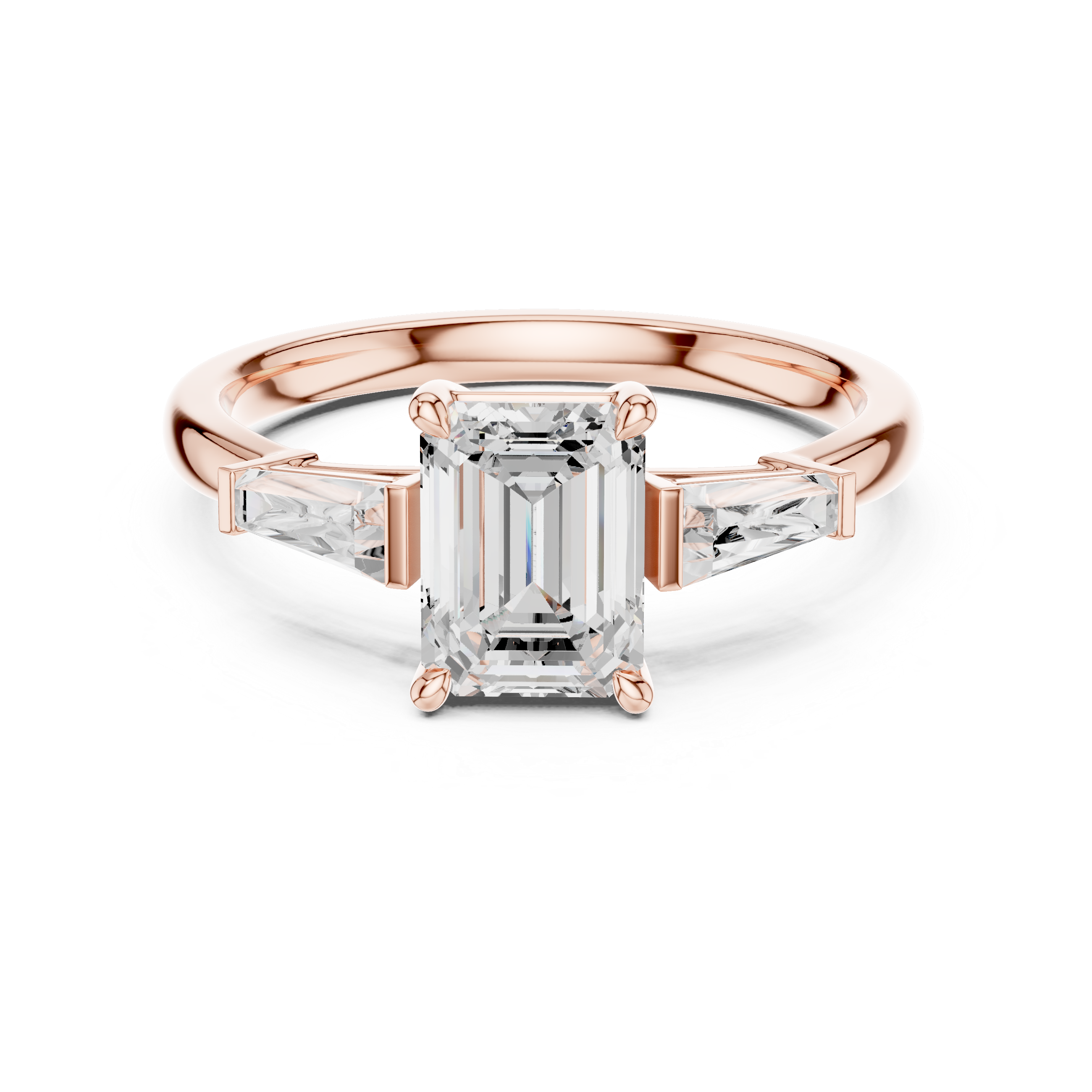 Emerald Cut Diamond Three Stone Ring with Baguette Side Diamonds