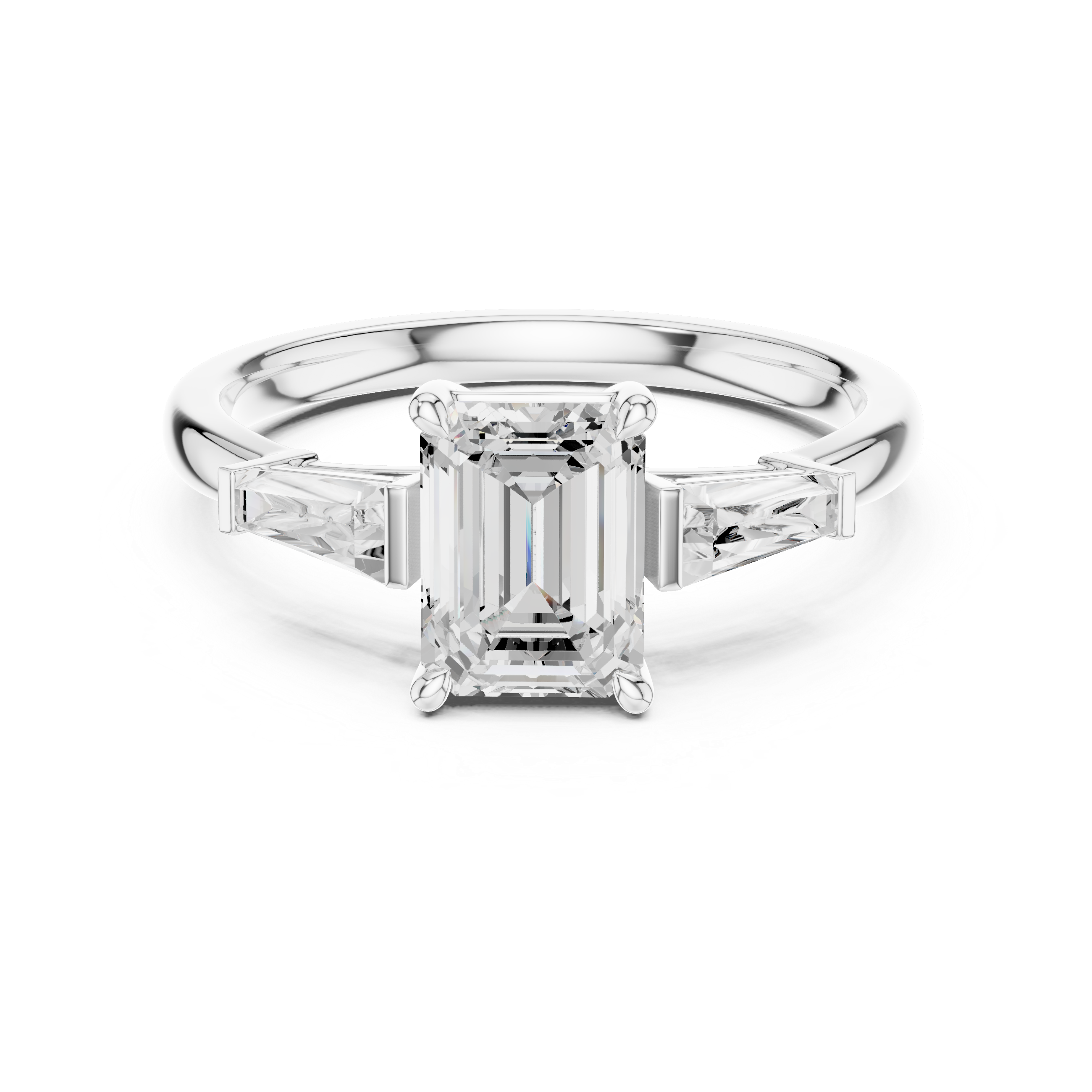 Emerald Cut Diamond Three Stone Ring with Baguette Side Diamonds