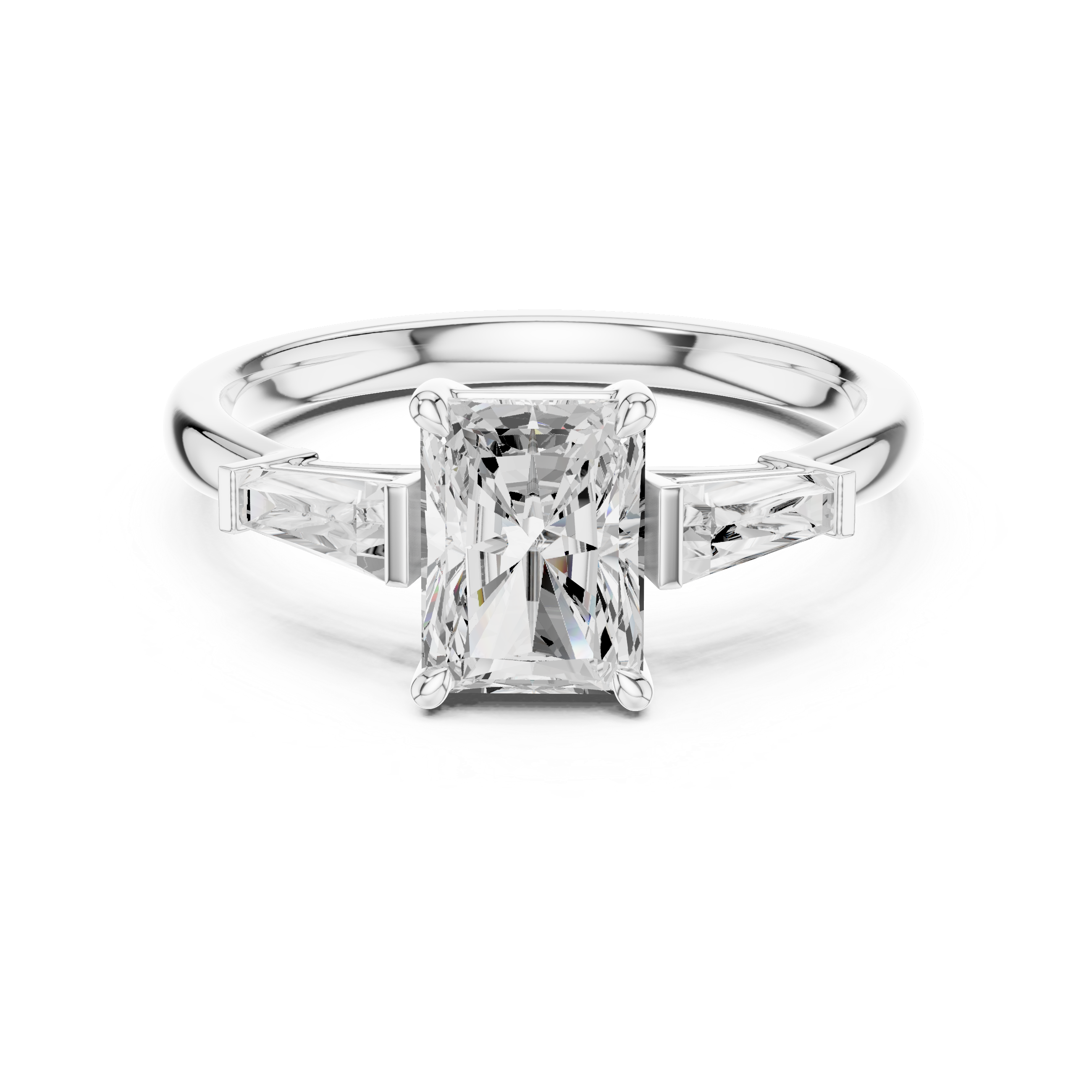 Radiant Cut Diamond Three Stone Ring with Baguette Side Diamonds
