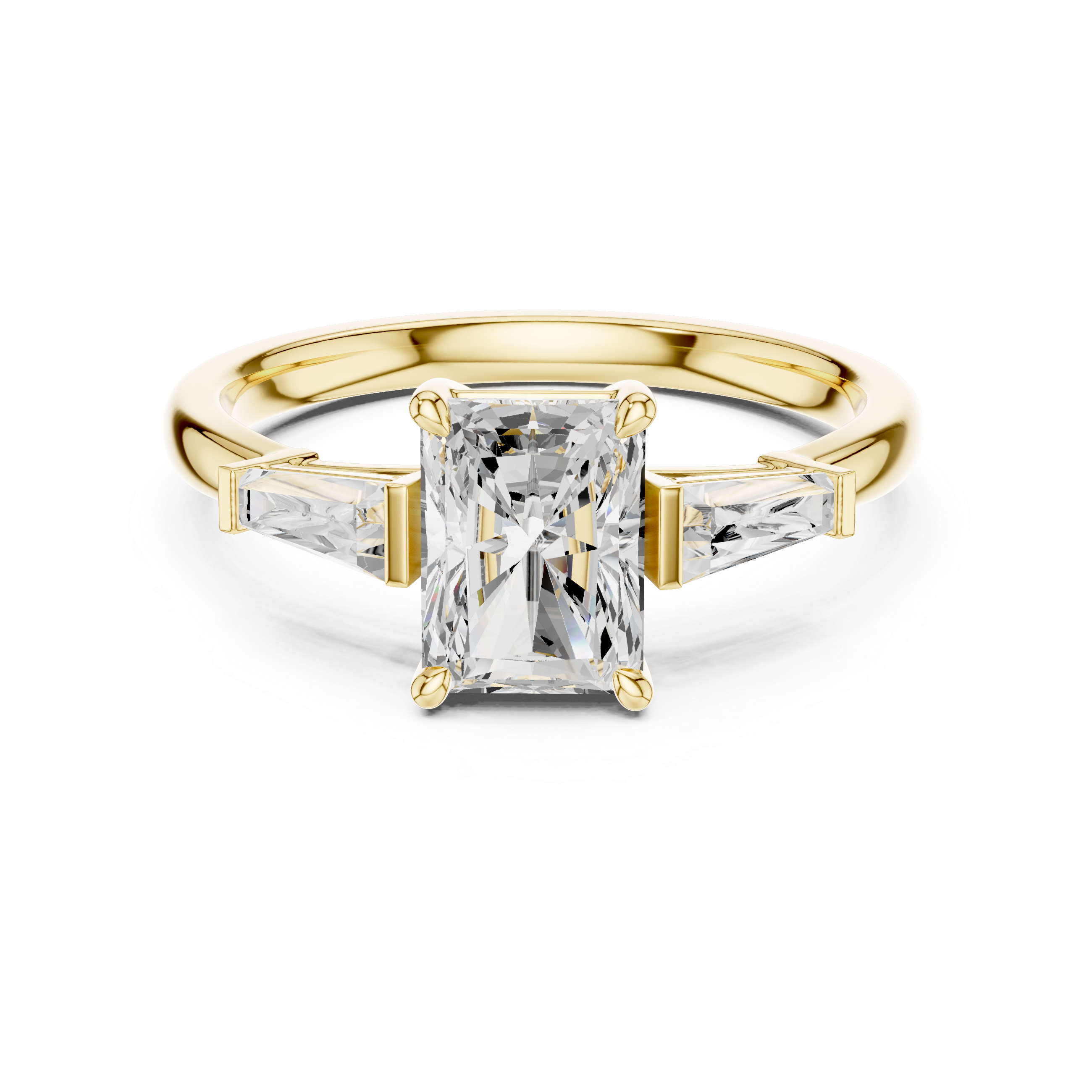 Radiant Cut Diamond Three Stone Ring with Baguette Side Diamonds
