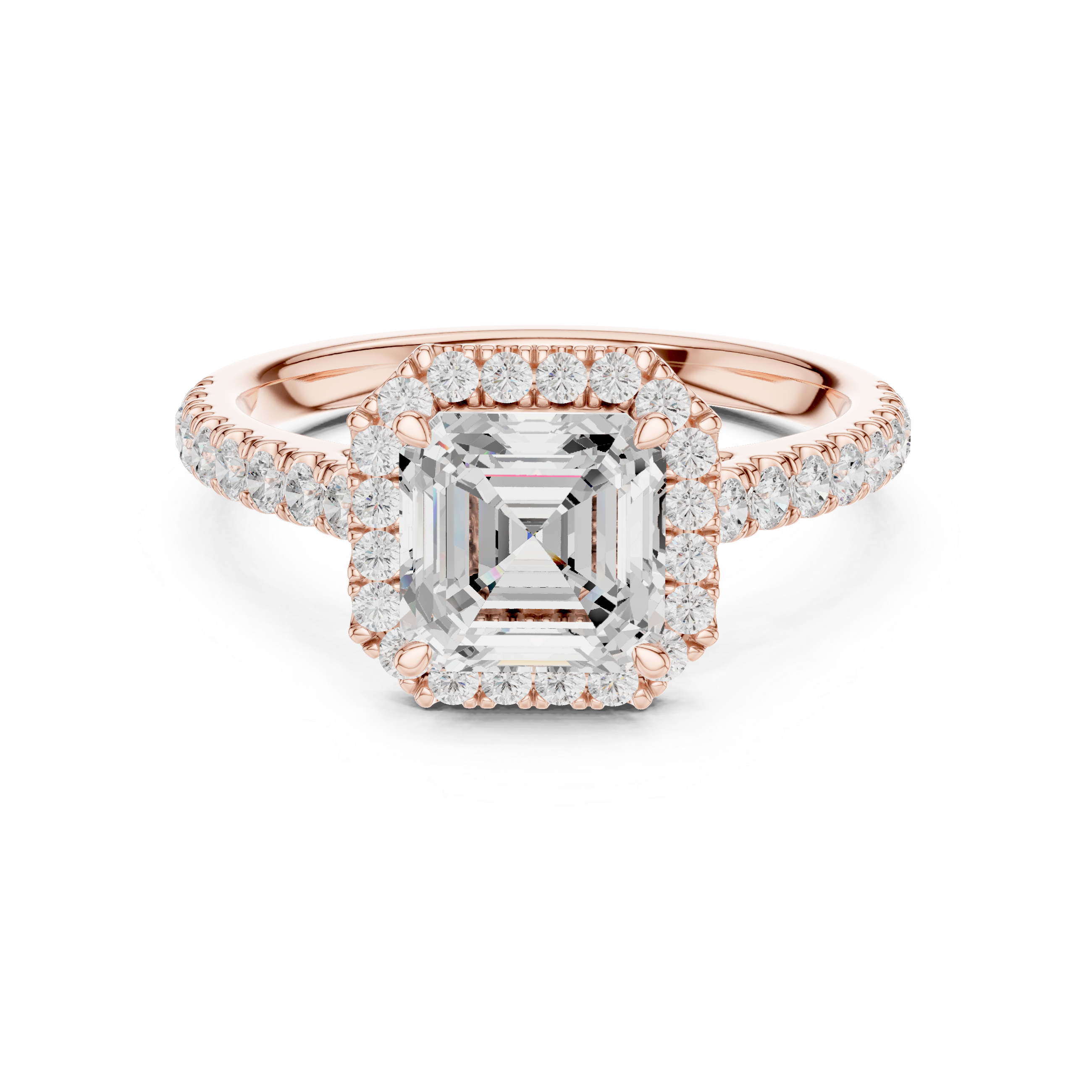 Timeless Asscher Cut Diamond Halo Engagement Ring with Pavé Band accent stones classic look